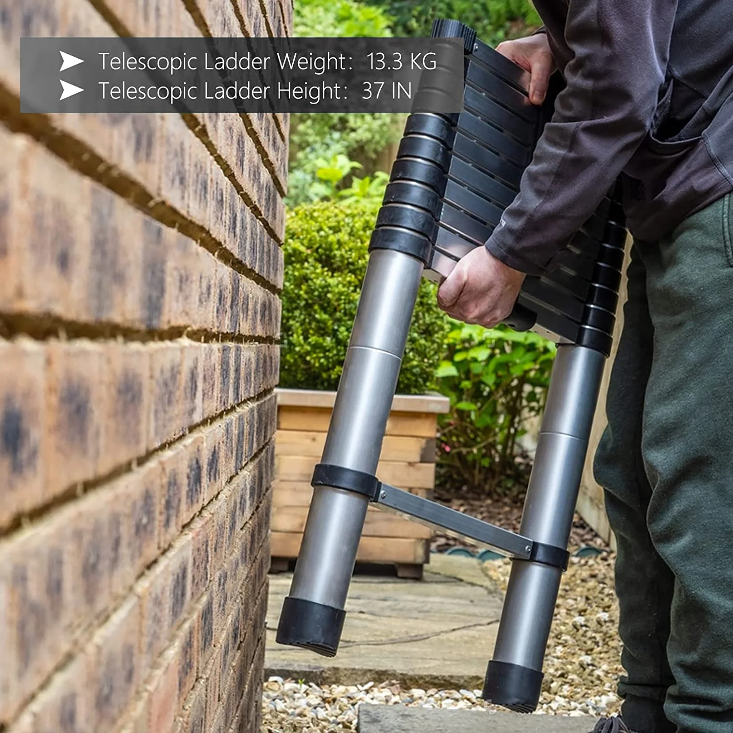 KEERDAO 14.5FT / 4.4M Aluminum Telescopic Ladder Folding Step Inward Sliding Retraction Extension Ladder Multi-Use Non-Slip Collapsible Ladder