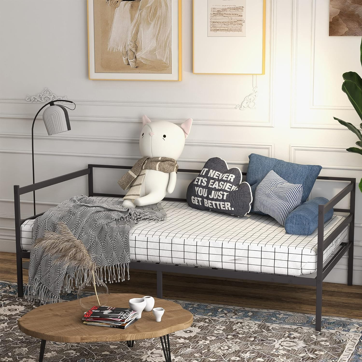 Yone jx je Metal Daybed Frame Twin Size, Heavy-Duty Steel Slats Support Sofa Bed, Platform Mattress Foundation, Multifunctional Platform Bed Frame, Day Bed for Living Room & Guest Room