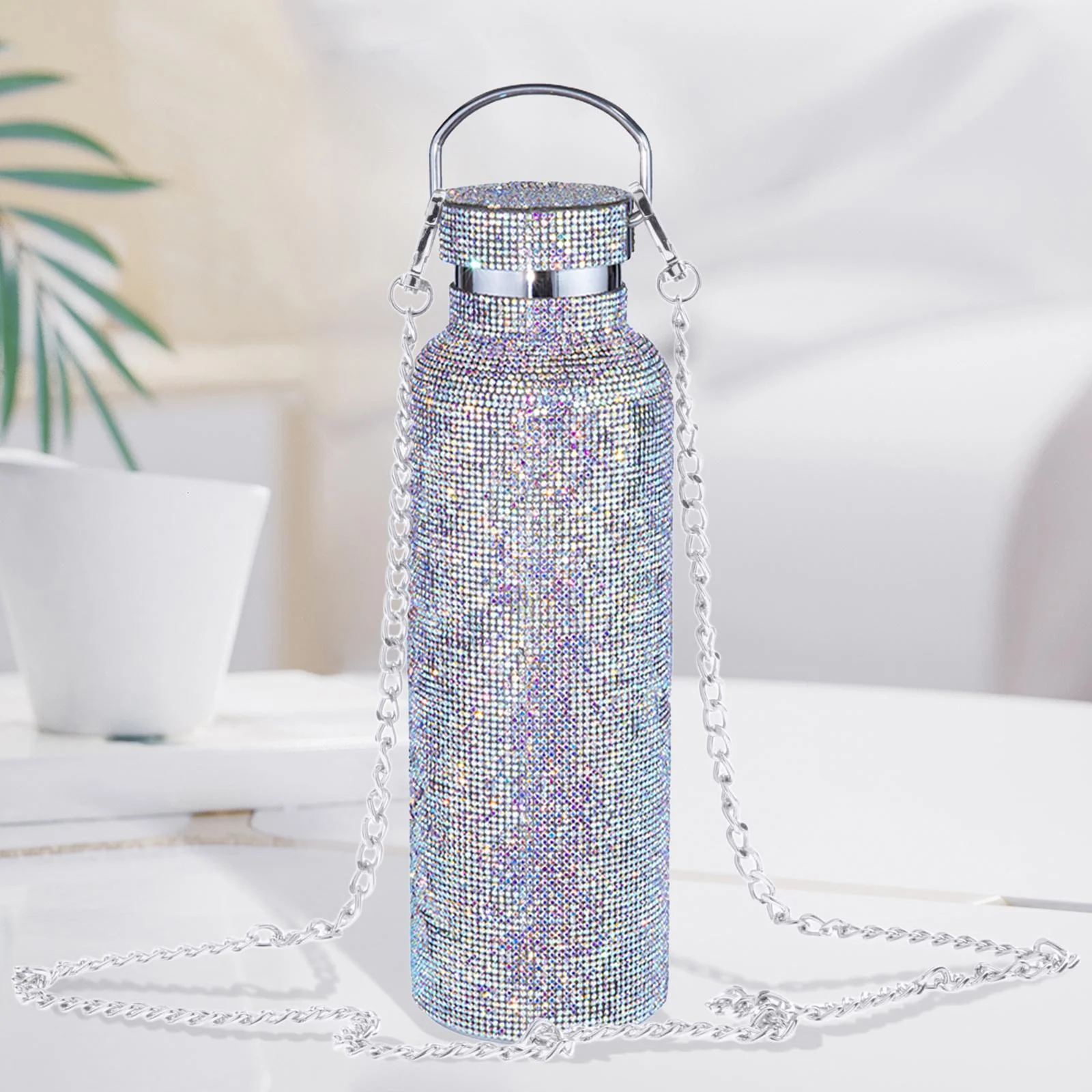 2Pcs Diamond Vacuum Cup 500ml/17oz Bling Rhinestone Drinking
