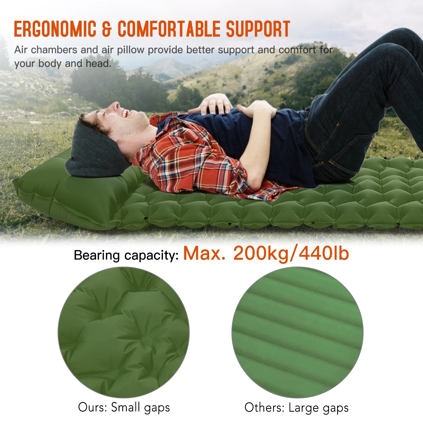 Tomshoo Camping Sleeping Pad with Pillow Built-in Pump Ultralight Inflatable Sleeping Mat Waterproof Camping Air Mattress for Backpacking Hiking Tent Traveling
