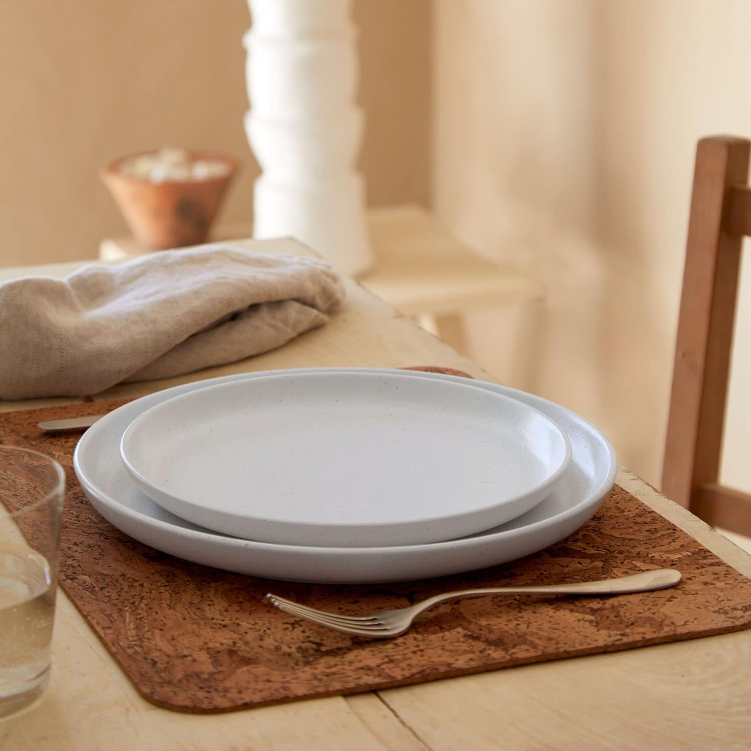 Ceramic Stoneware 5-Piece Place Setting Service For 1 - Pacifica Collection, Salt White | Microwave & Dishwasher Safe Dinnerware Set | Food Safe Glazing | Restaurant Quality Tableware