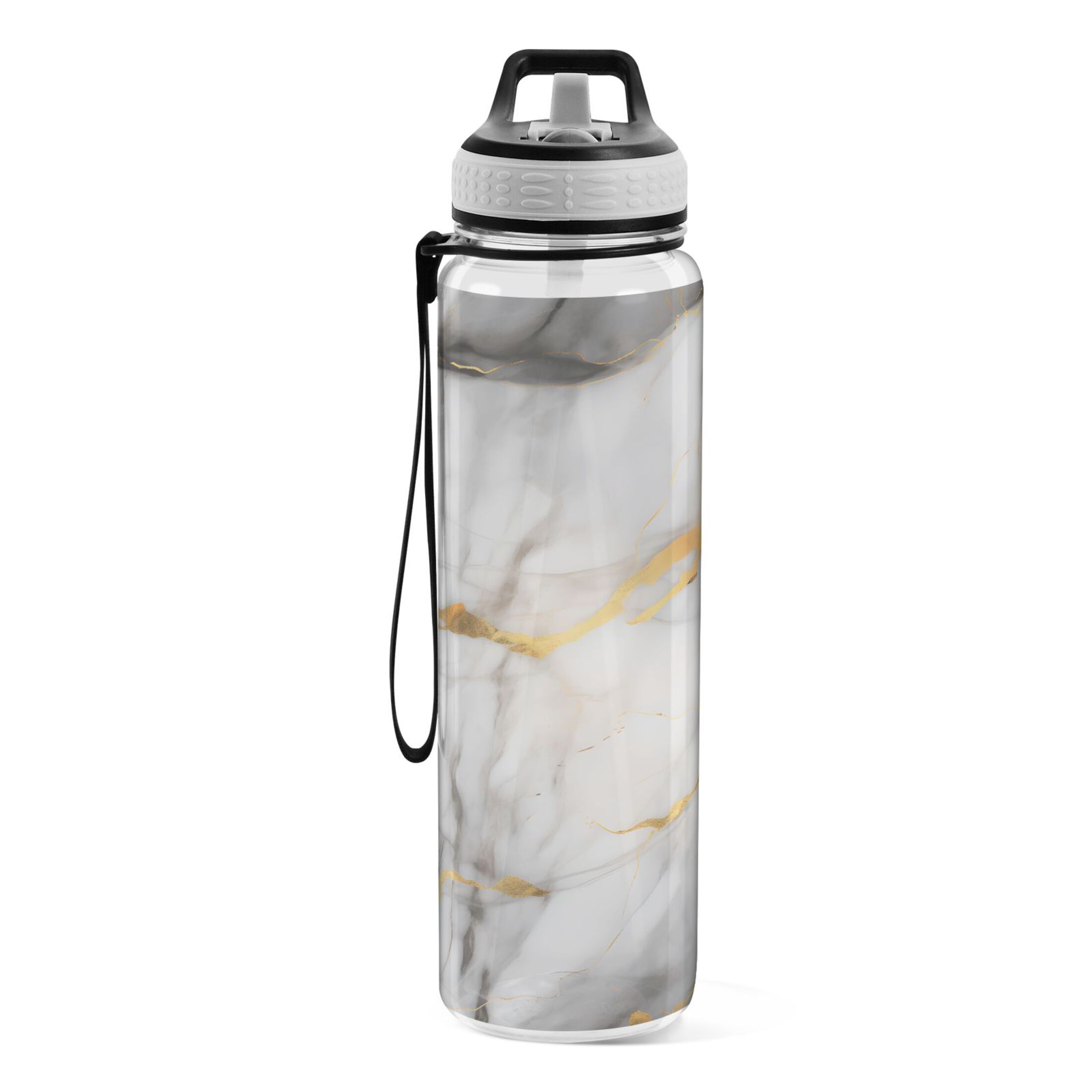 Grey and Gold Marble 32oz Water Bottles with Straw Tritan Leakproof Sports Bottle BPA Free Clear for Fitness Gym Swimming Cycling