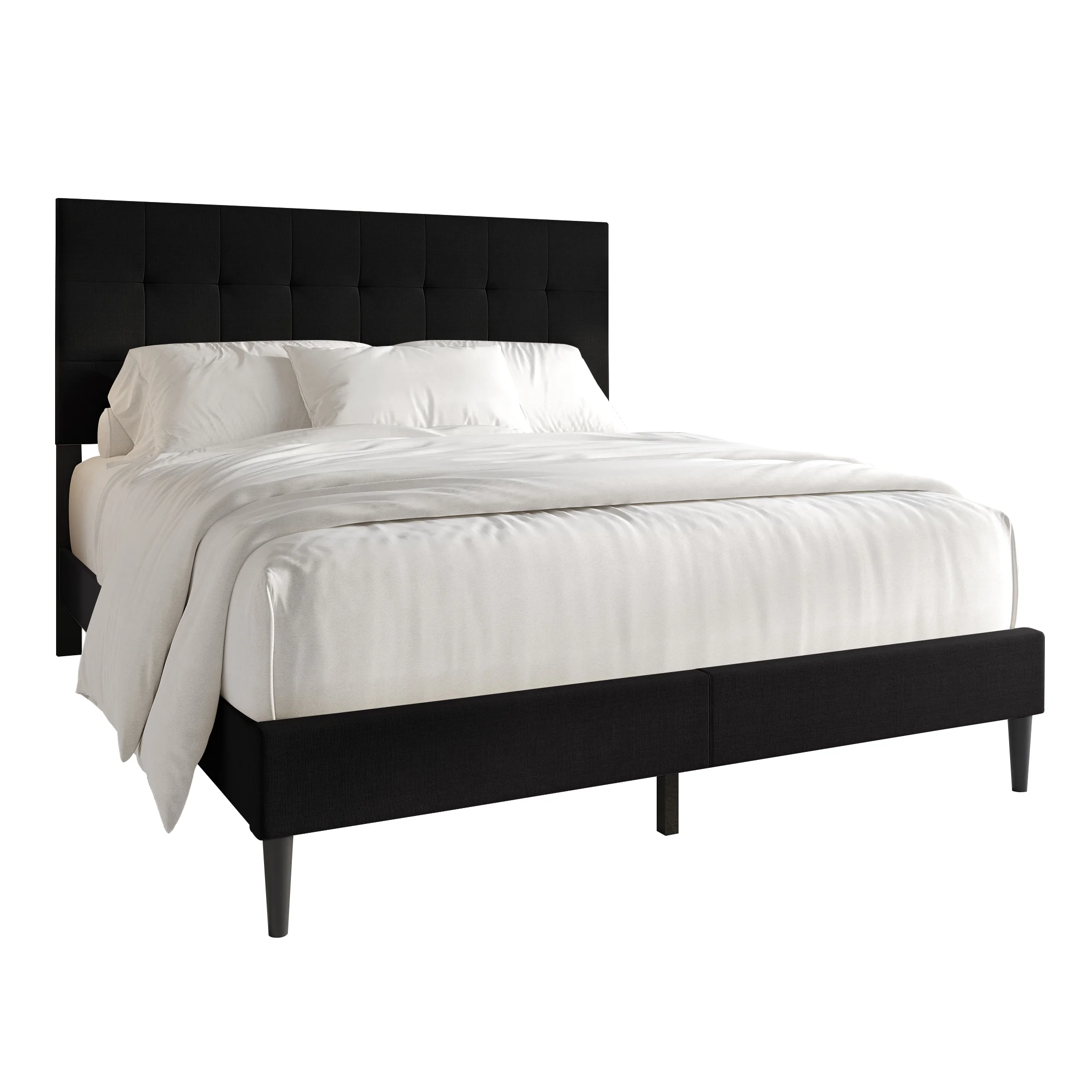 Castle Place Classic Linen Upholstered King Platform Bed, Black