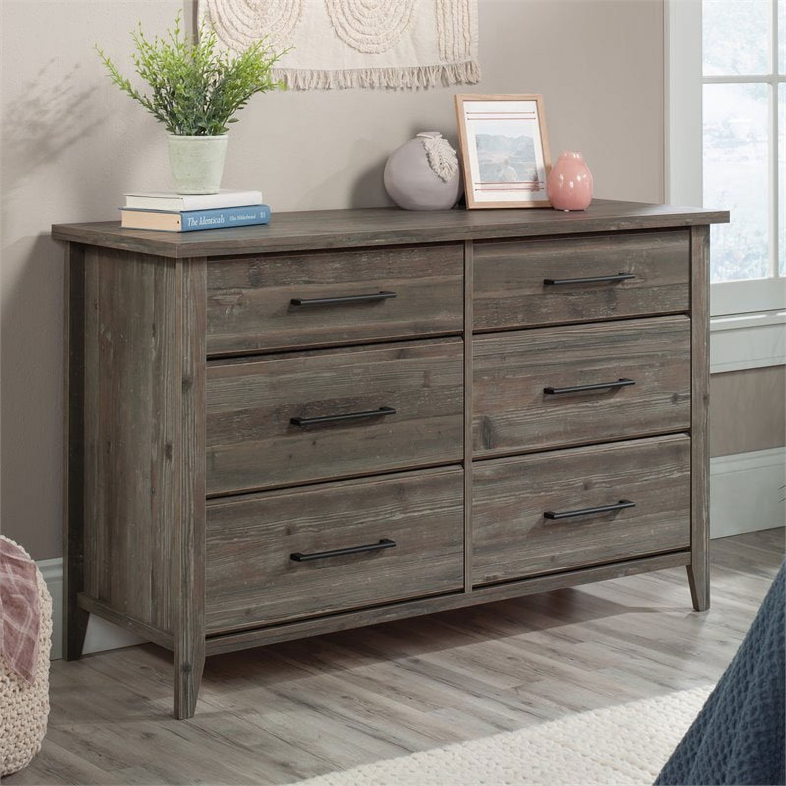 Pemberly Row Engineered Wood 6-Drawer Bedroom Dresser in Pebble Pine