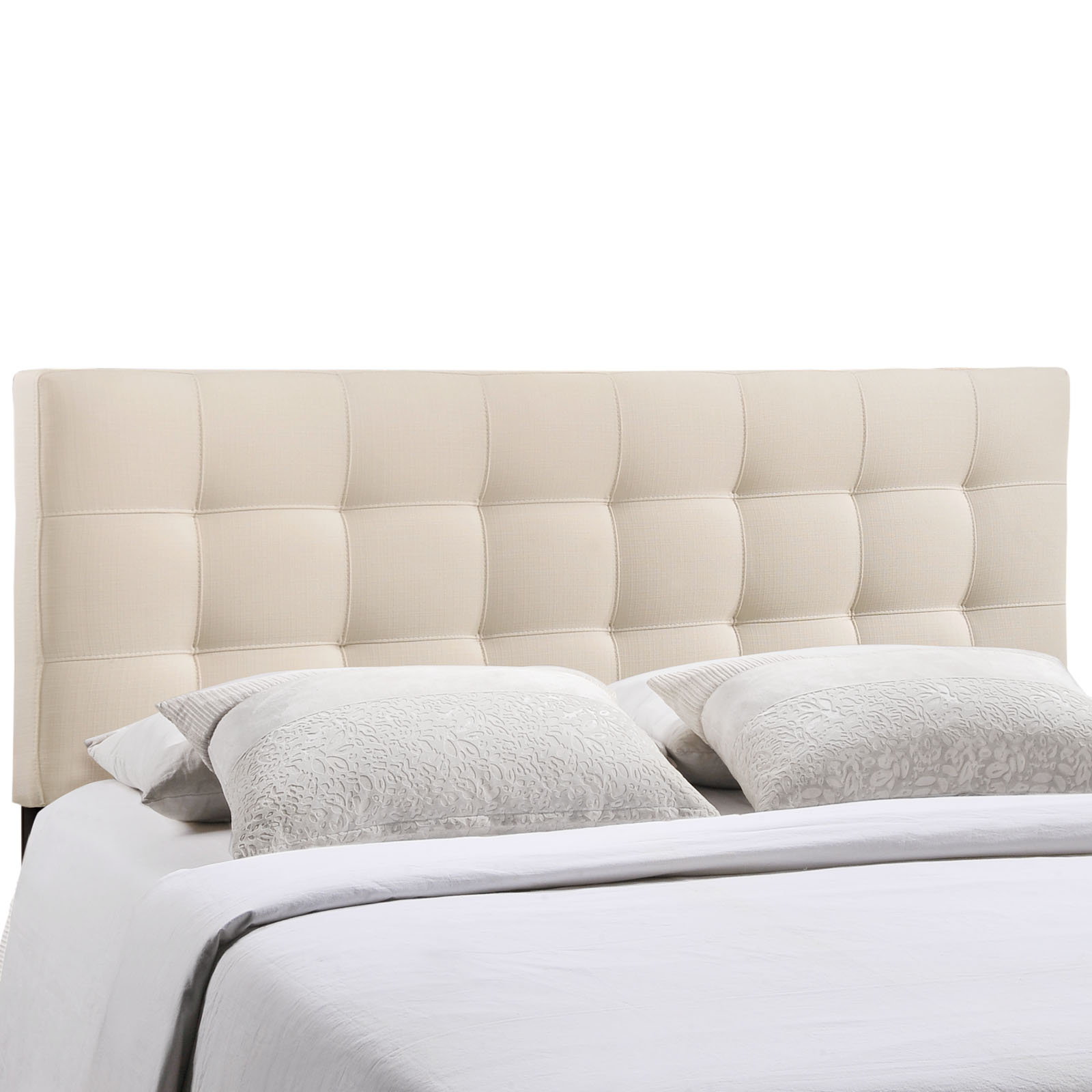 Modern Contemporary Full Size Fabric Headboard, Ivory Fabric