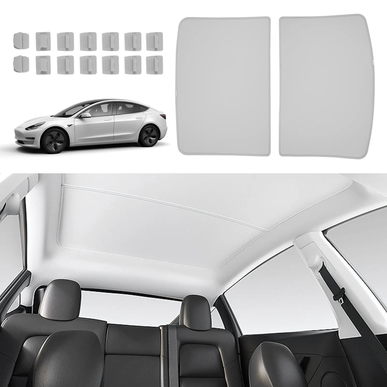 Aumotop Roof Window Replacement for Tesla Model Y 2020 2021 2022 2023 Foldable Easy to Install Heat Insulation Sun Shade Protection Ice Crystal Coatings with Storage Bag