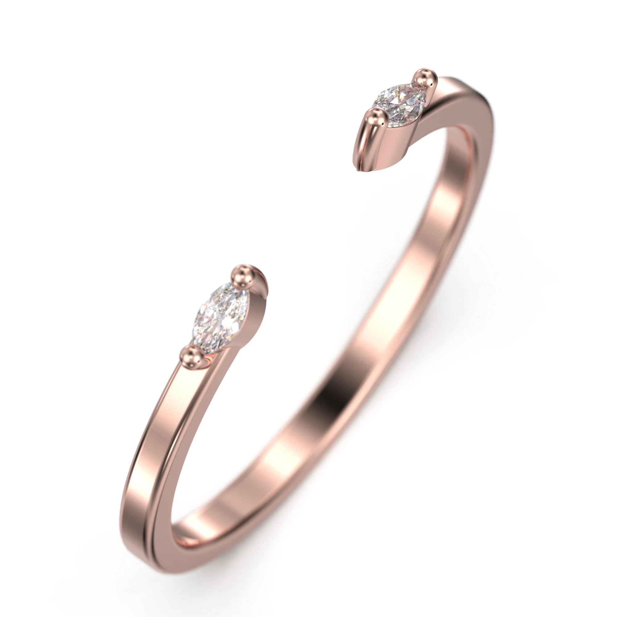 0.08ct Marquise Cut Diamond Moissanite Open Design 10K Rose GoldWedding Band