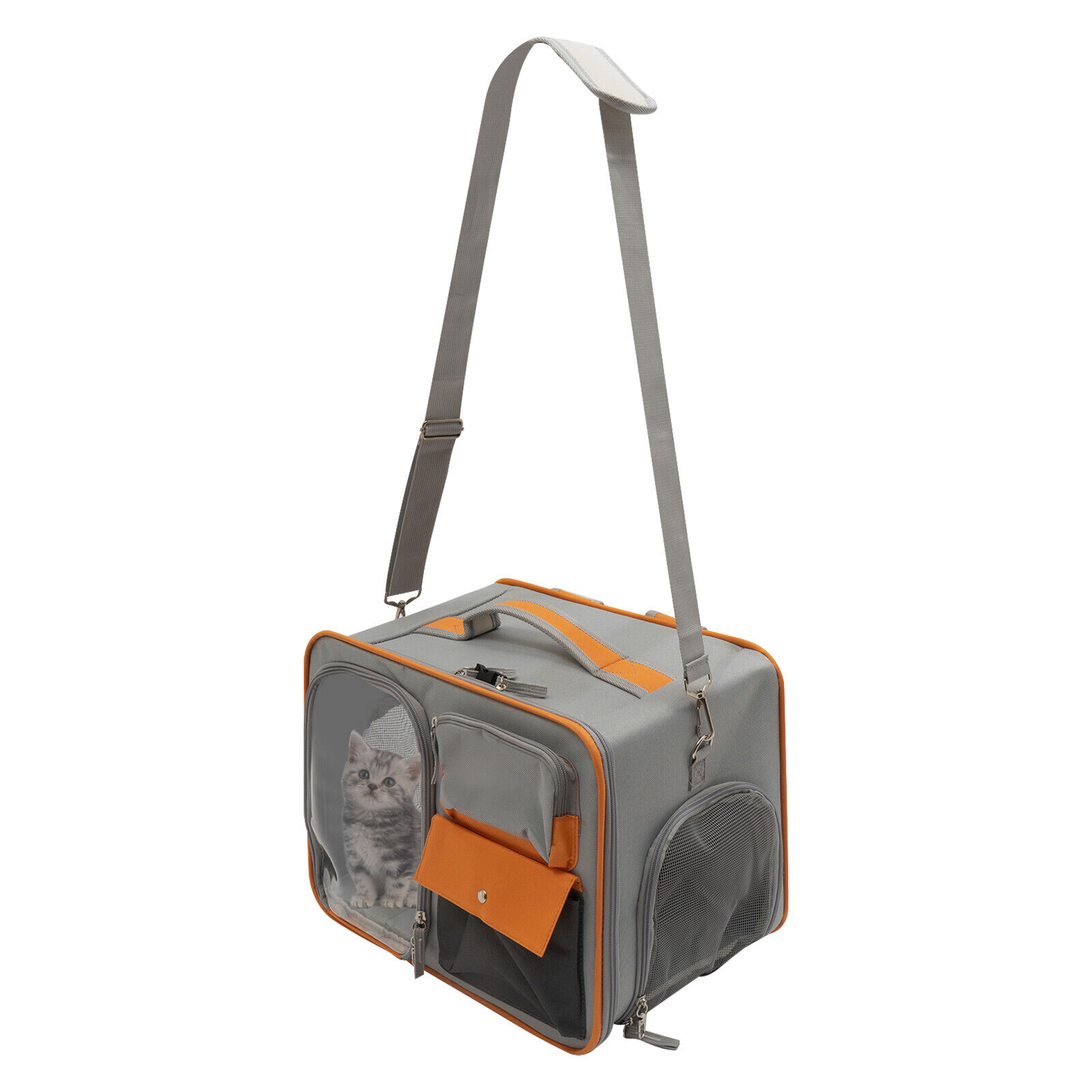 Grey Small Pet Carrier with Wheels Foldable Pet Carrier Bag with Telescopic handle