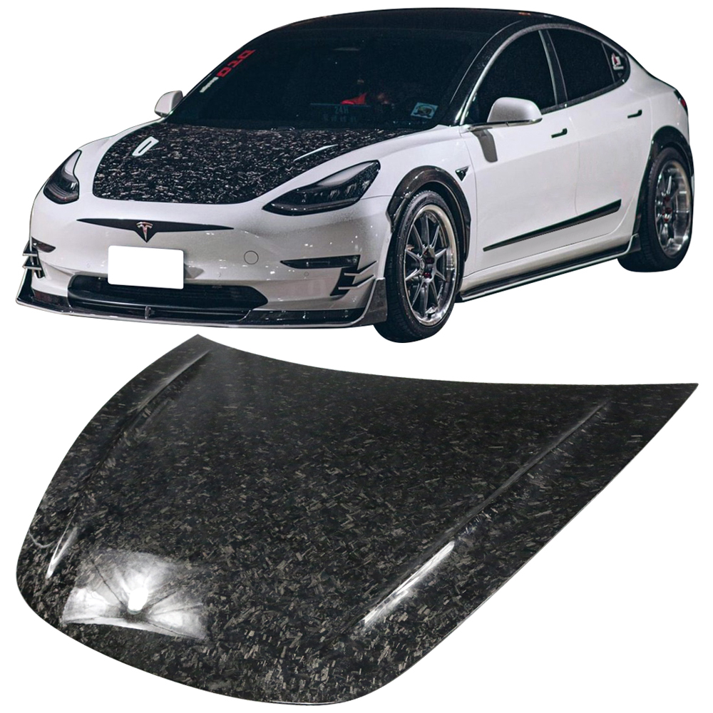 Ikon Motorsports Compatible with 17-23 Tesla Model 3 Front Hood Bonnet Shell Cover Panel Forged Carbon Fiber