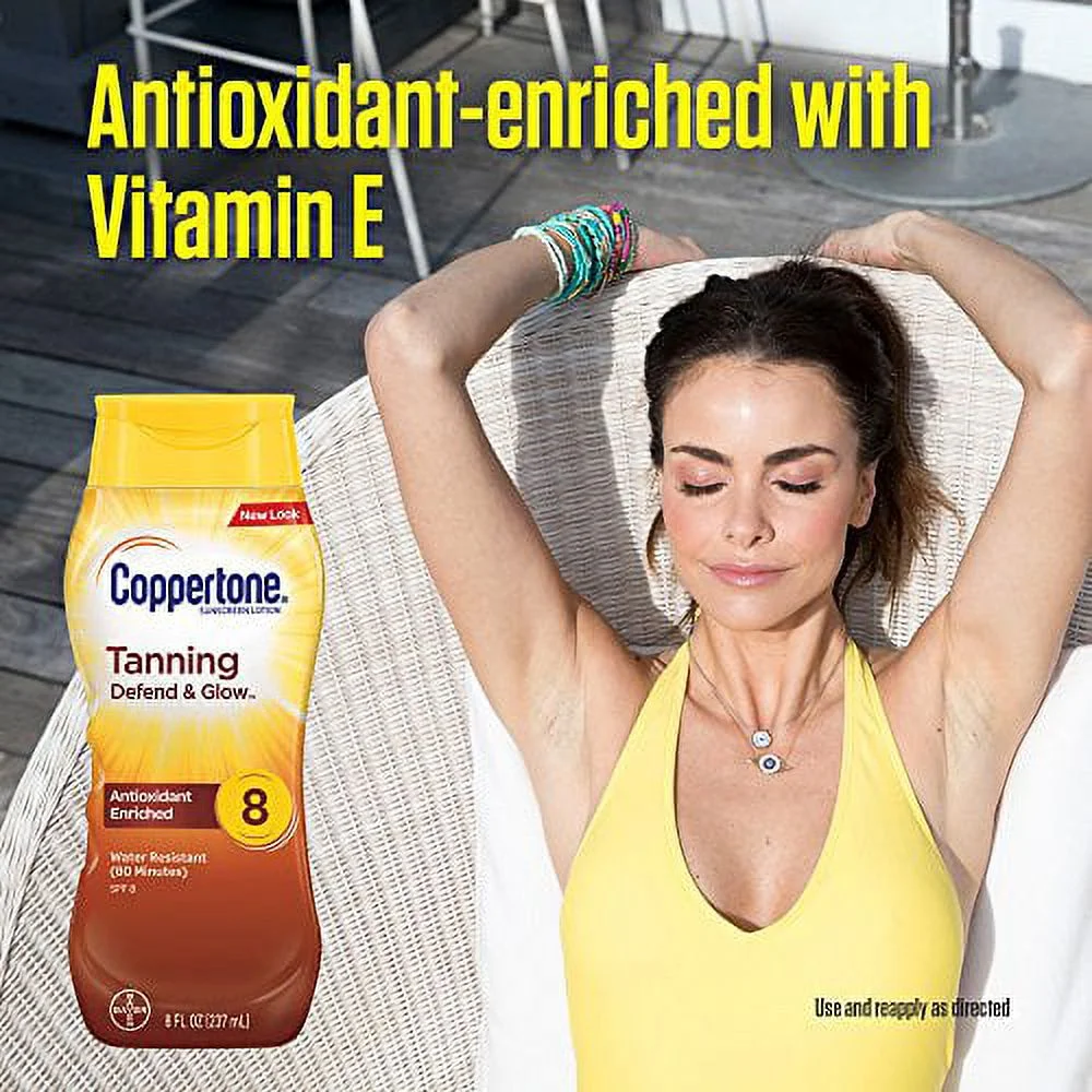 Coppertone Tanning Sunscreen Lotion Broad Spectrum SPF 8 (8 Fluid Ounce) (Packaging may vary)