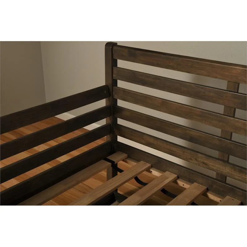 Pemberly Row Daybed in Rustic Walnut Finish with Linen Stone Mattress