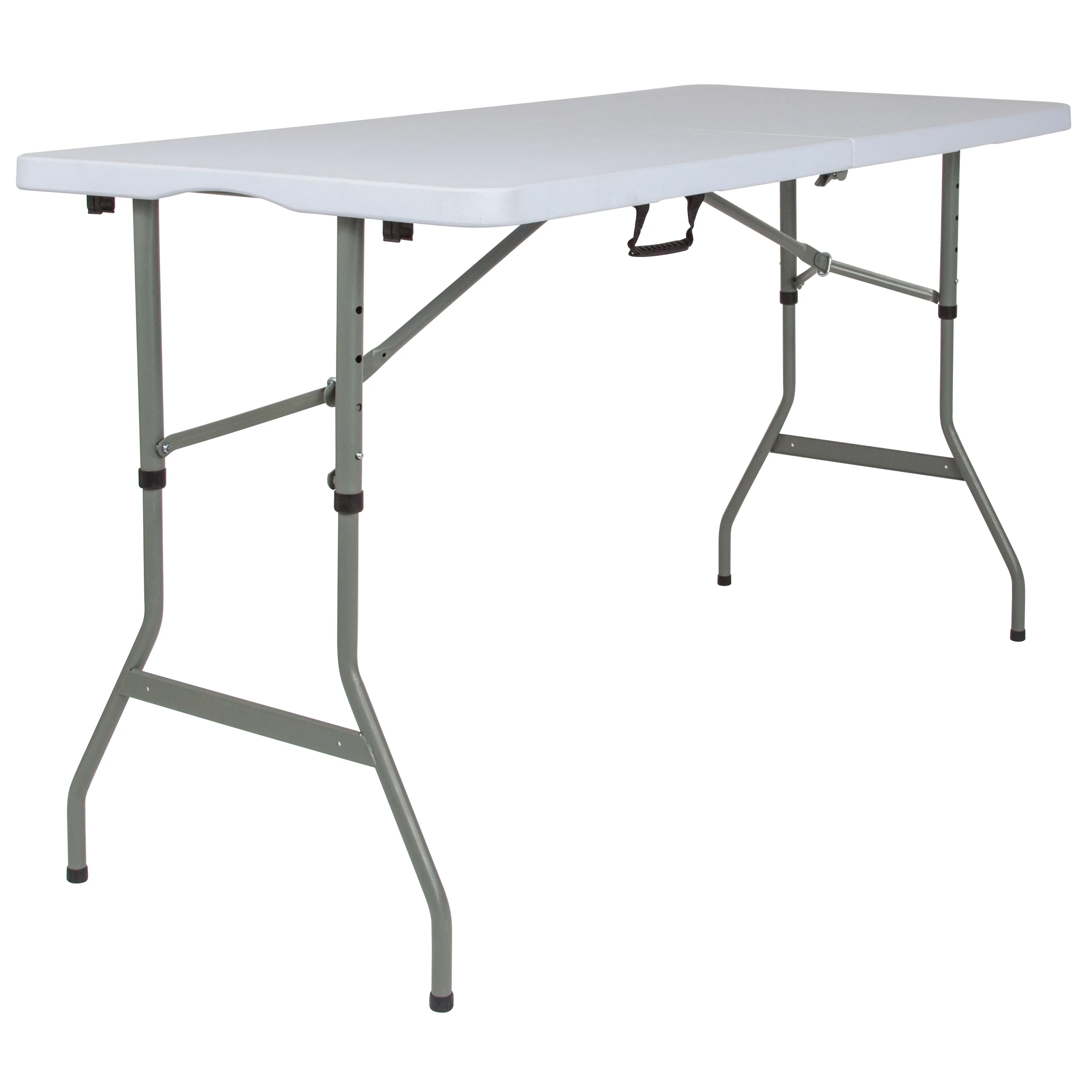 BizChair 5-Foot Height Adjustable Bi-Fold Granite White Plastic Banquet and Event Folding Table with Carrying Handle