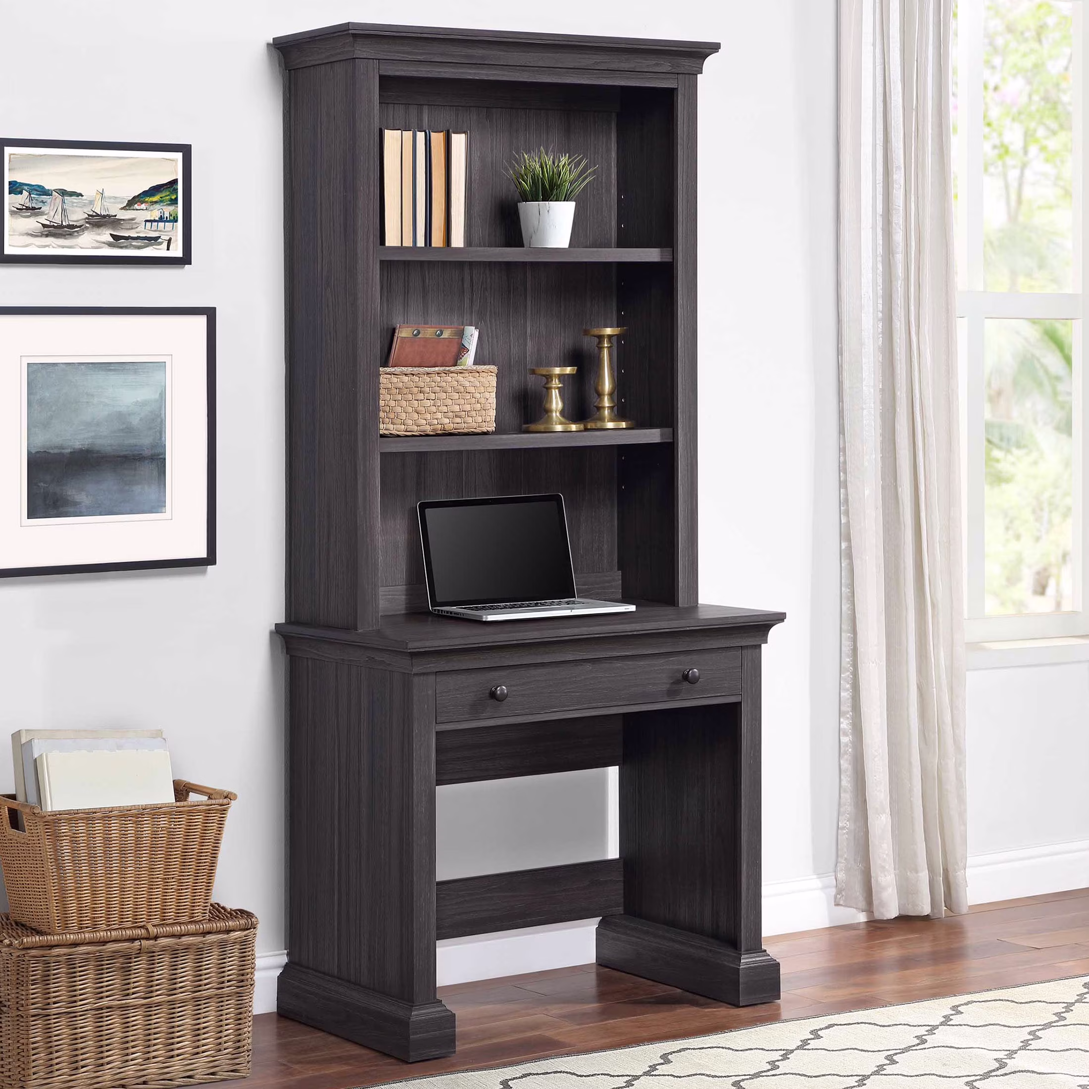 Better Homes & Gardens Canton Writing Desk with 2-Shelf Hutch, Tobacco Oak Finish