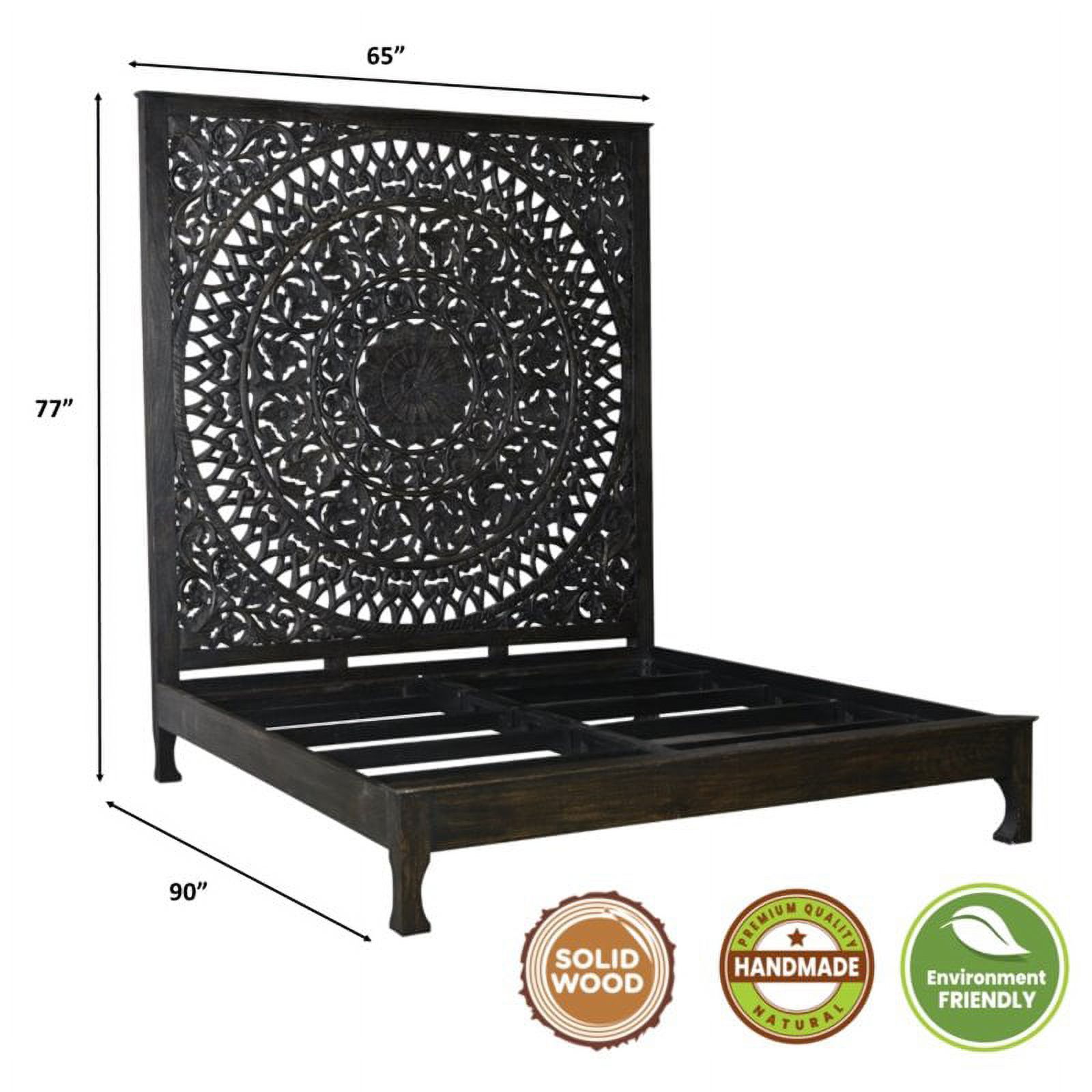 Taran Designs Gianna Carved Solid Wood Queen Panel Bed in Antique Black