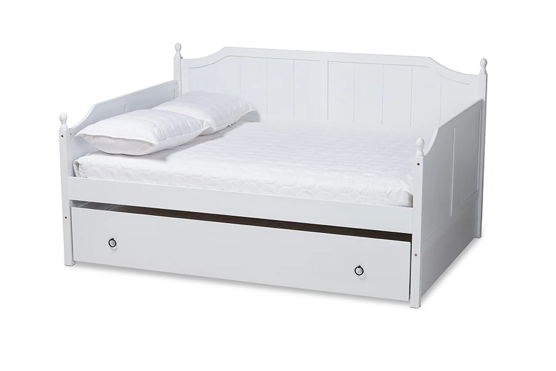 Baxton Studio Millie Cottage Farmhouse White Finished Wood Full Size Daybed with Twin Size Trundle