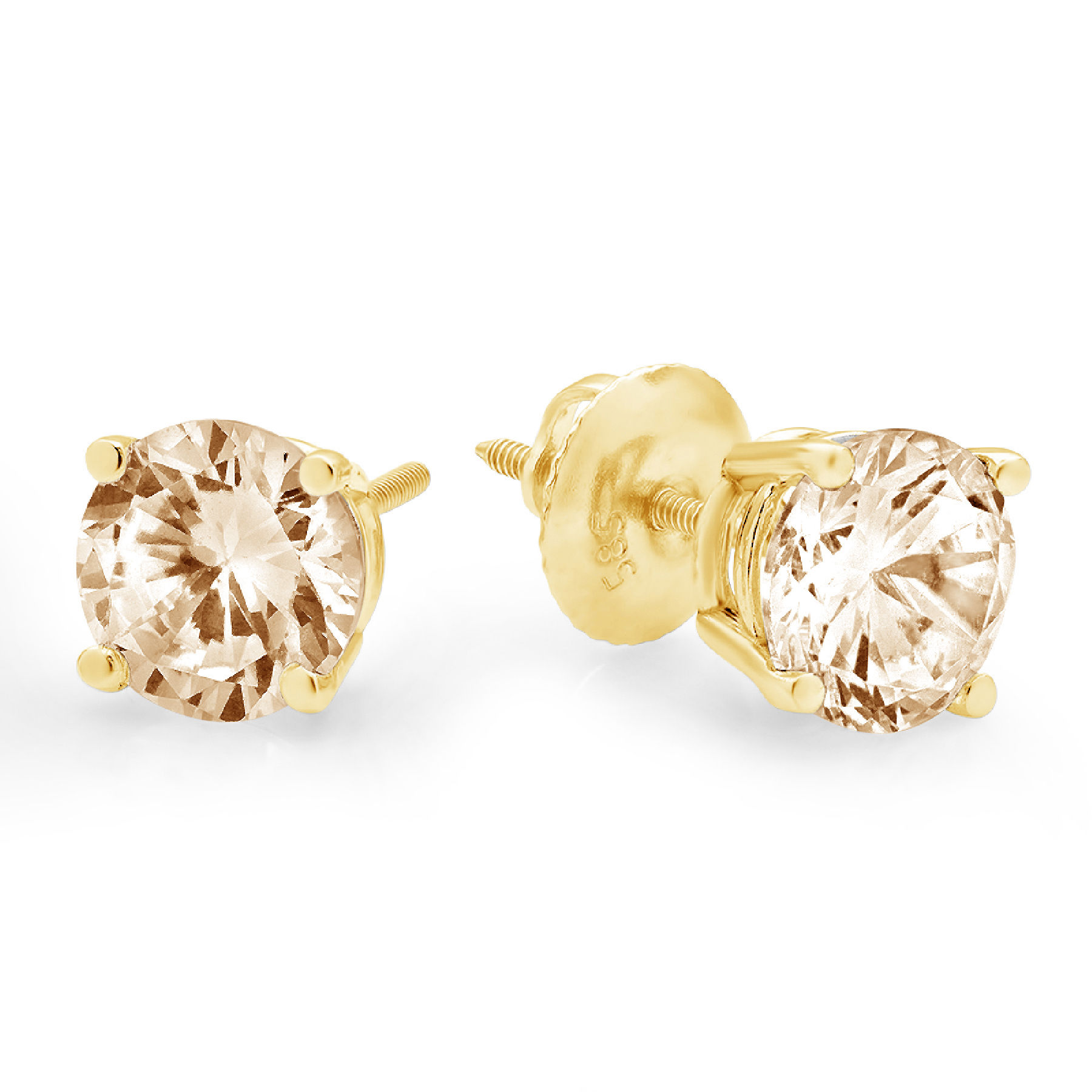 Clara Pucci 1 ct Brilliant Round Cut Solitaire Studs VVS1 Genuine Conflict free Yellow Lab Created Yellow Moissanite Real Stamped Solid 18K Yellow Gold Earrings Screw back