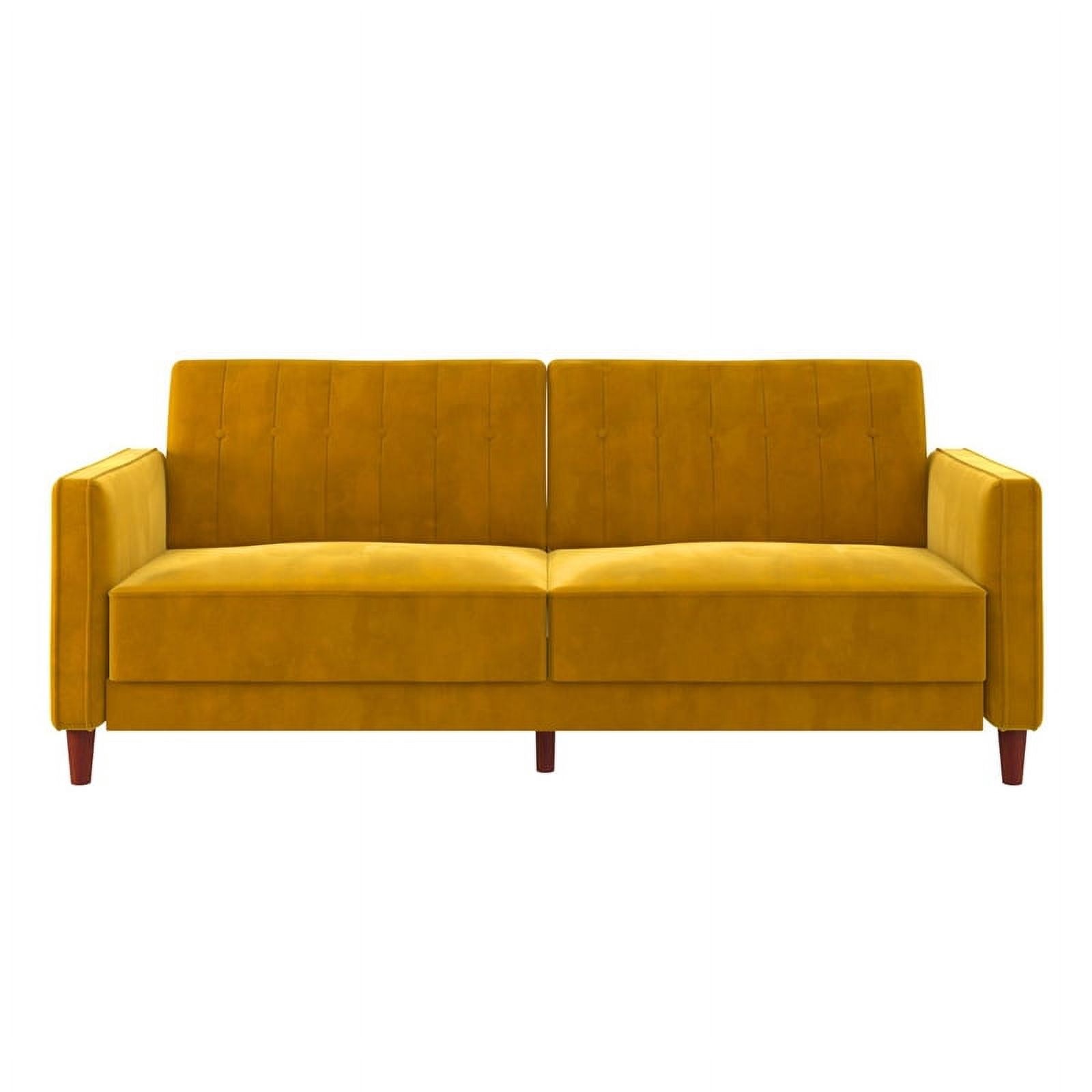DHP Ivana Mid-Century Wood Tufted Transitional Velvet Futon in Mustard Yellow