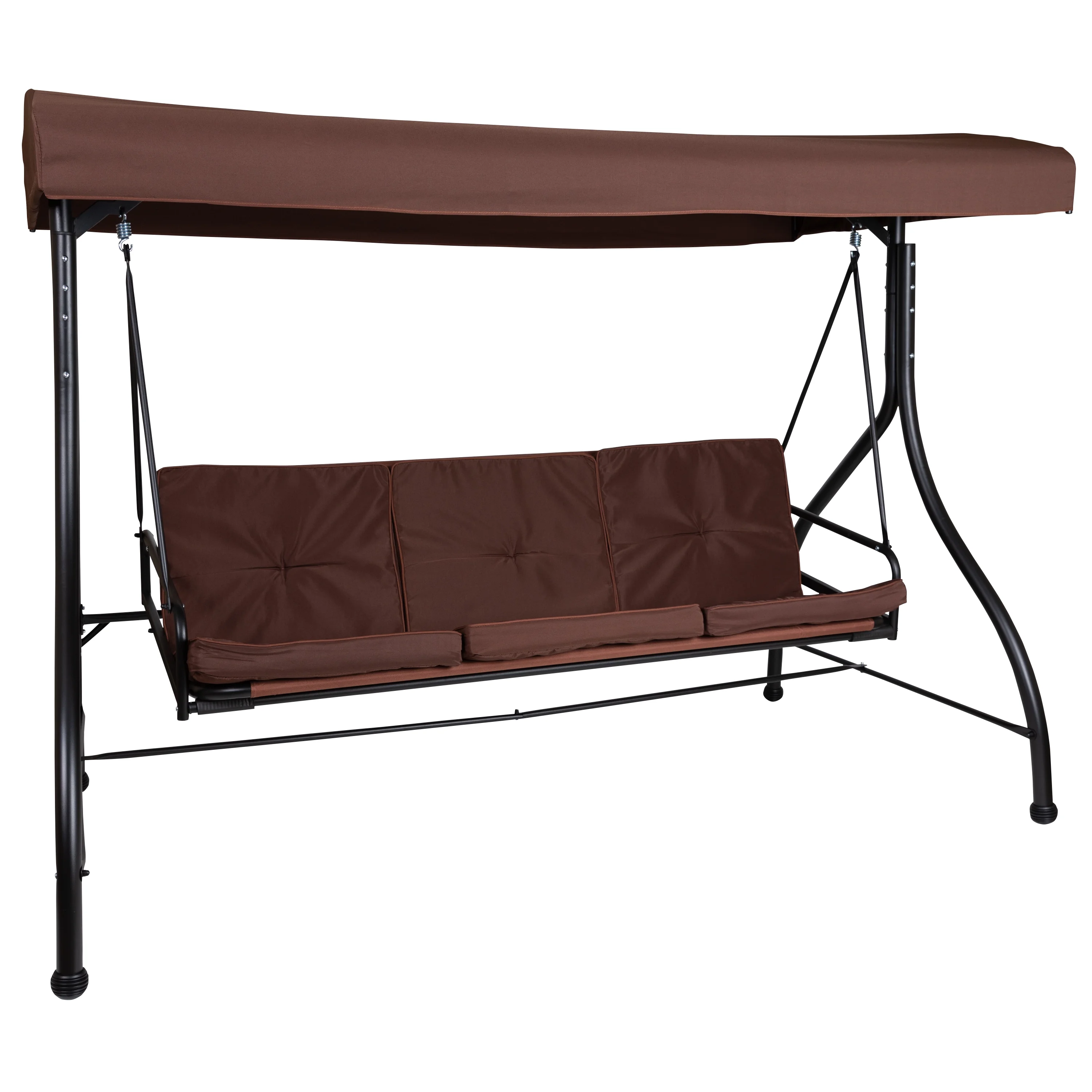 BizChair 3-Seat Outdoor Steel Converting Patio Swing Canopy Hammock with Cushions / Outdoor Swing Bed (Brown)