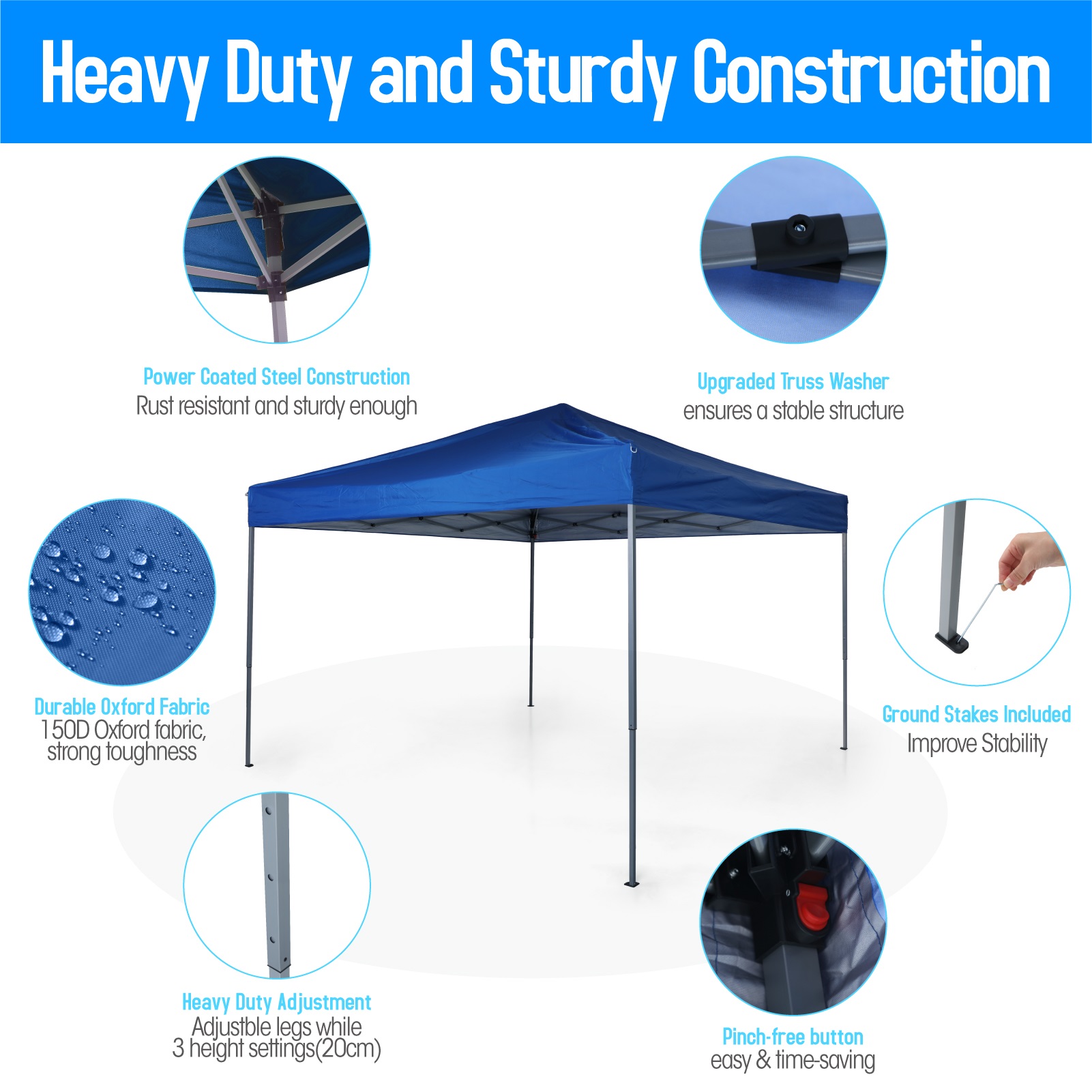 10'x10' Striaght Leg Canopy, Blue