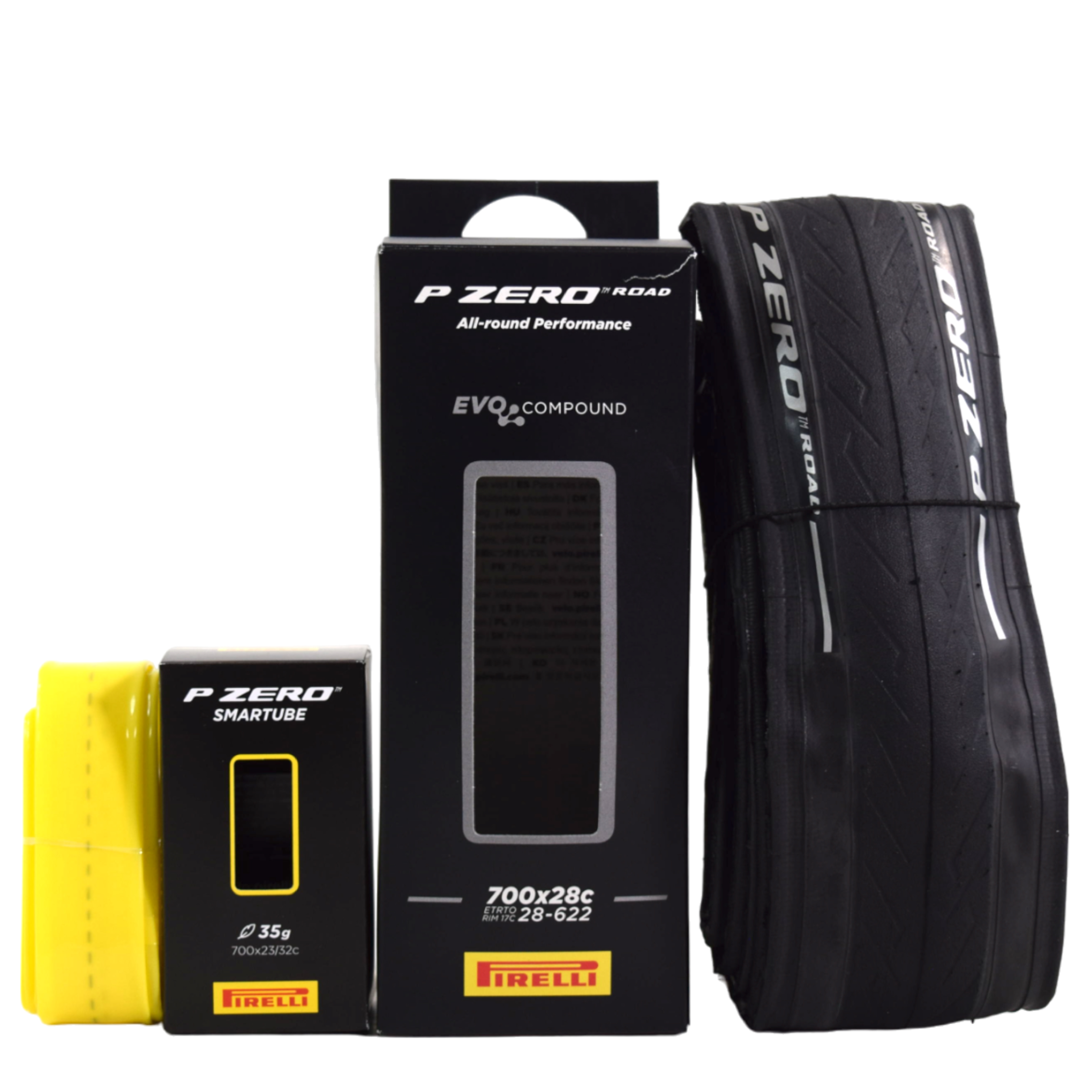 Pirelli P ZERO Road Bicycle Tire 28-622 (700x28c) + SmarTUBE 23/32-622 Presta 60mm - 1 Pack