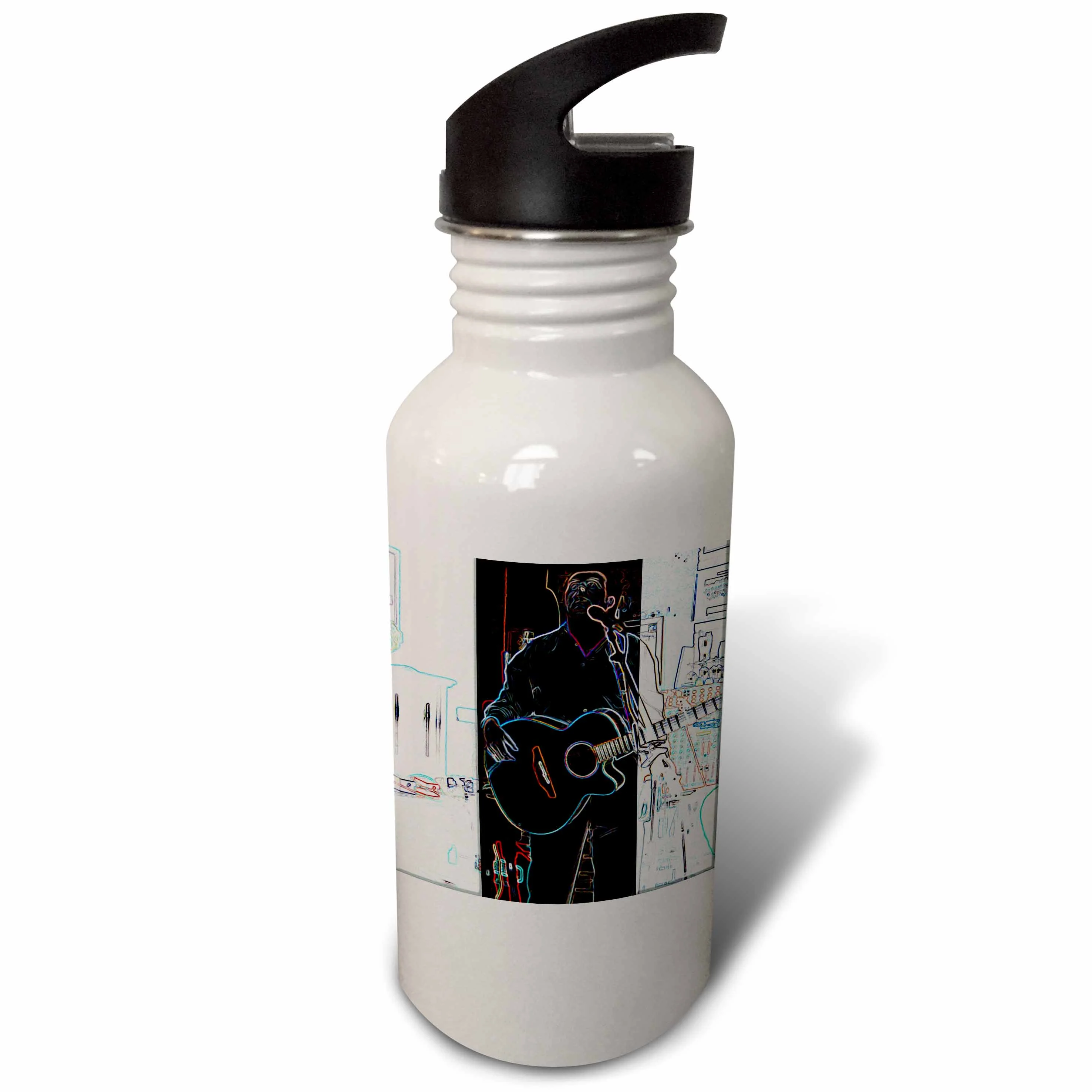 A Man With a Guitar Playing Music in a Pub in Ireland Done in a Solar and Crayon Finish 21 oz Sports Water Bottle wb-44123-1