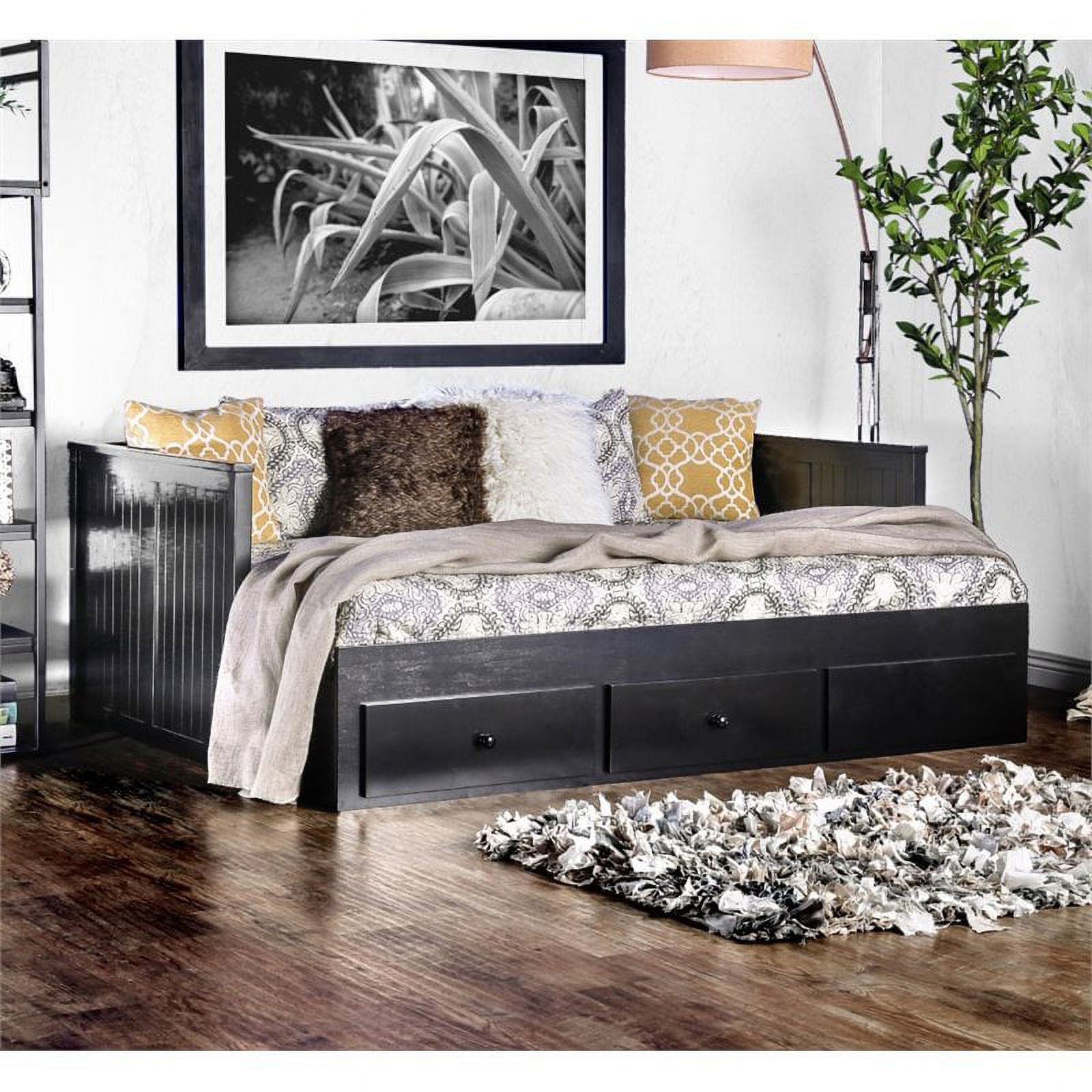 Furniture of America Aidan Cottage Wood Full Daybed with Drawers in Black