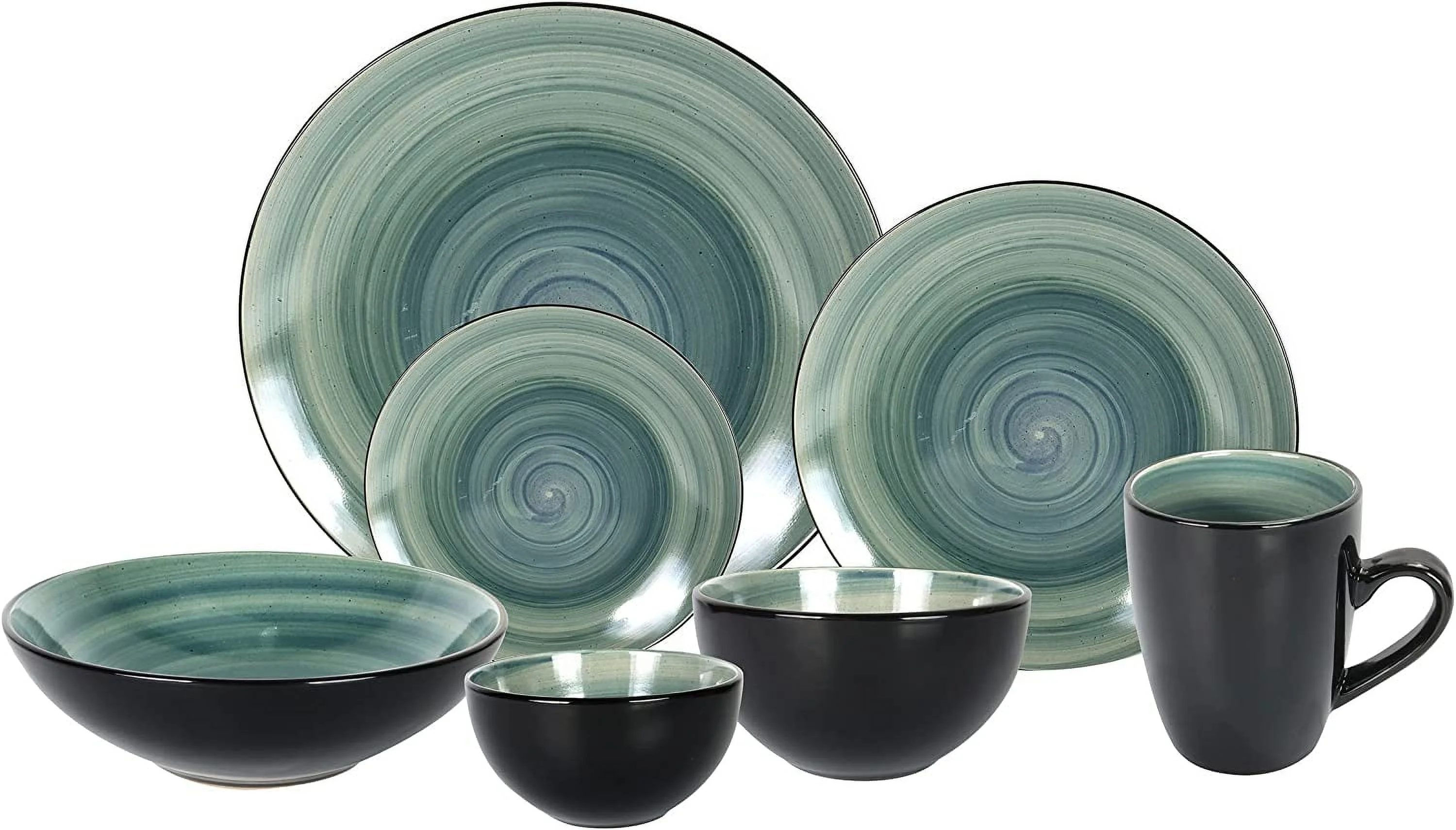 Stoneware Sonoma Dinnerware Set, Black + Speckled Spin Wash (56Pc Set, Mix Blue, Green, Red, Yellow)