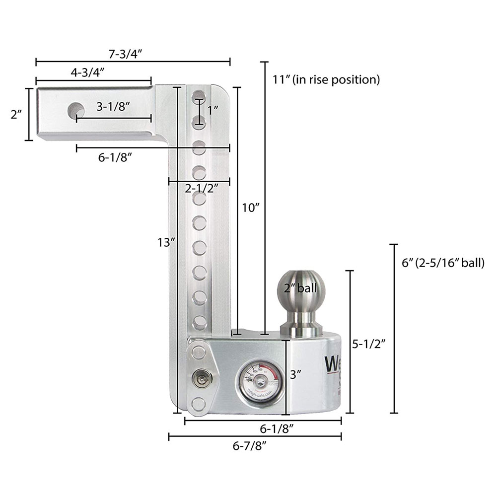 WEIGH SAFE 10in Drop Hitch/2in Shank 8K/12.5K GTWR Ball Mount with Keyed Alike 4 Lock Set (WS10-2-SET)