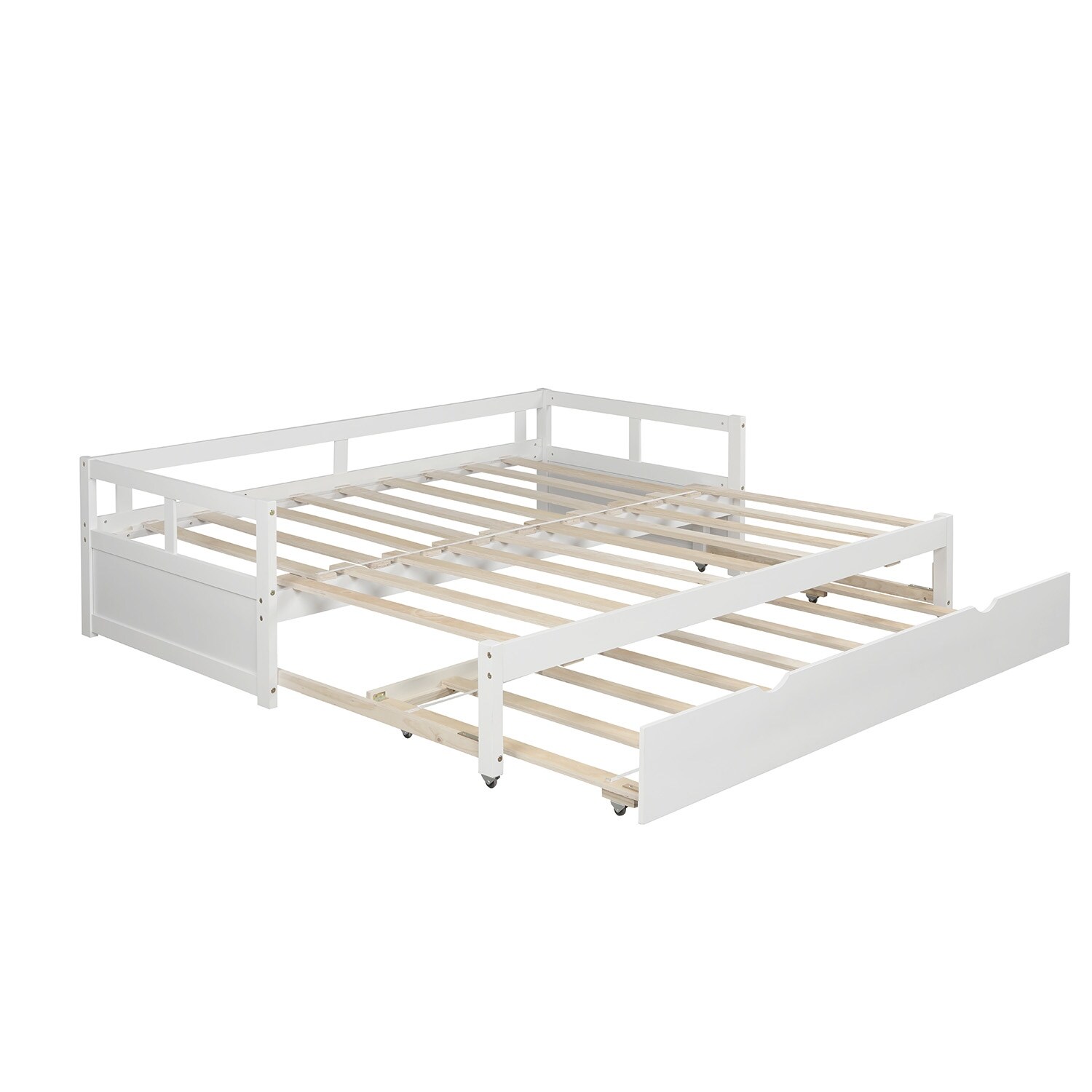 White Simple Yet Elegant Solid Construction Wood Daybed, Expandable to Txtra Large Bed, Wooden Daybed with Trundle