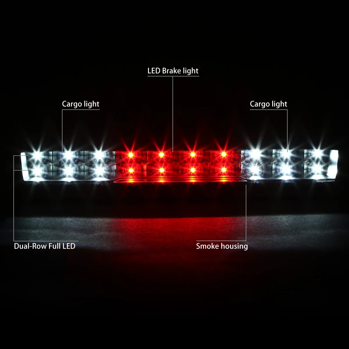 DNA Motoring 3BL-GMC07-LED-BK-SM For 2007 to 2013 Chevy Silverado GMC Sierra Heavy Duty Dual Row LED 3rd Third Tail Brake Light Cargo Lamp Smoked Lens 08 09 10 11 12