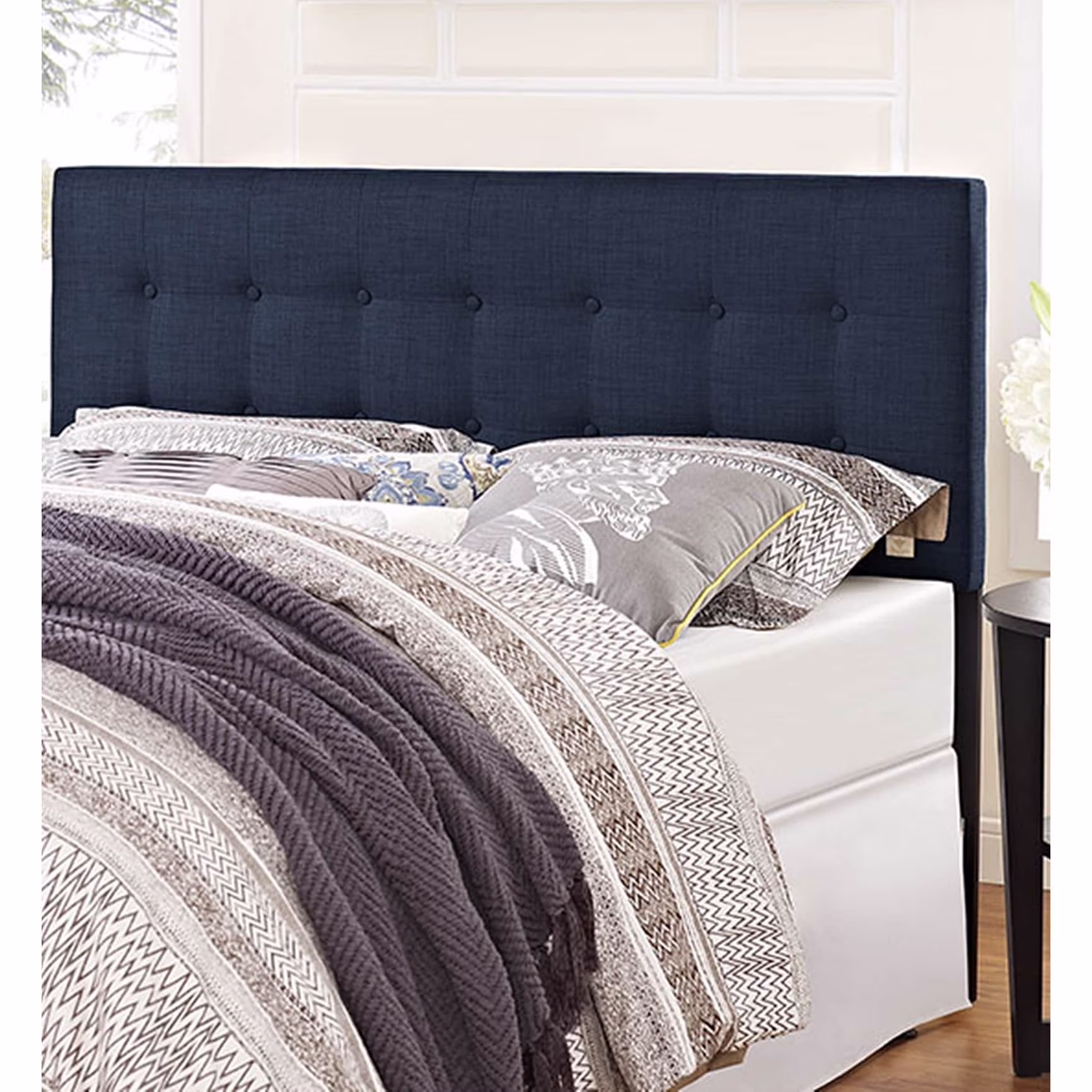 BSD National Supplies Hixson Stylish Dark Blue Fabric Upholstered Queen Size Headboard