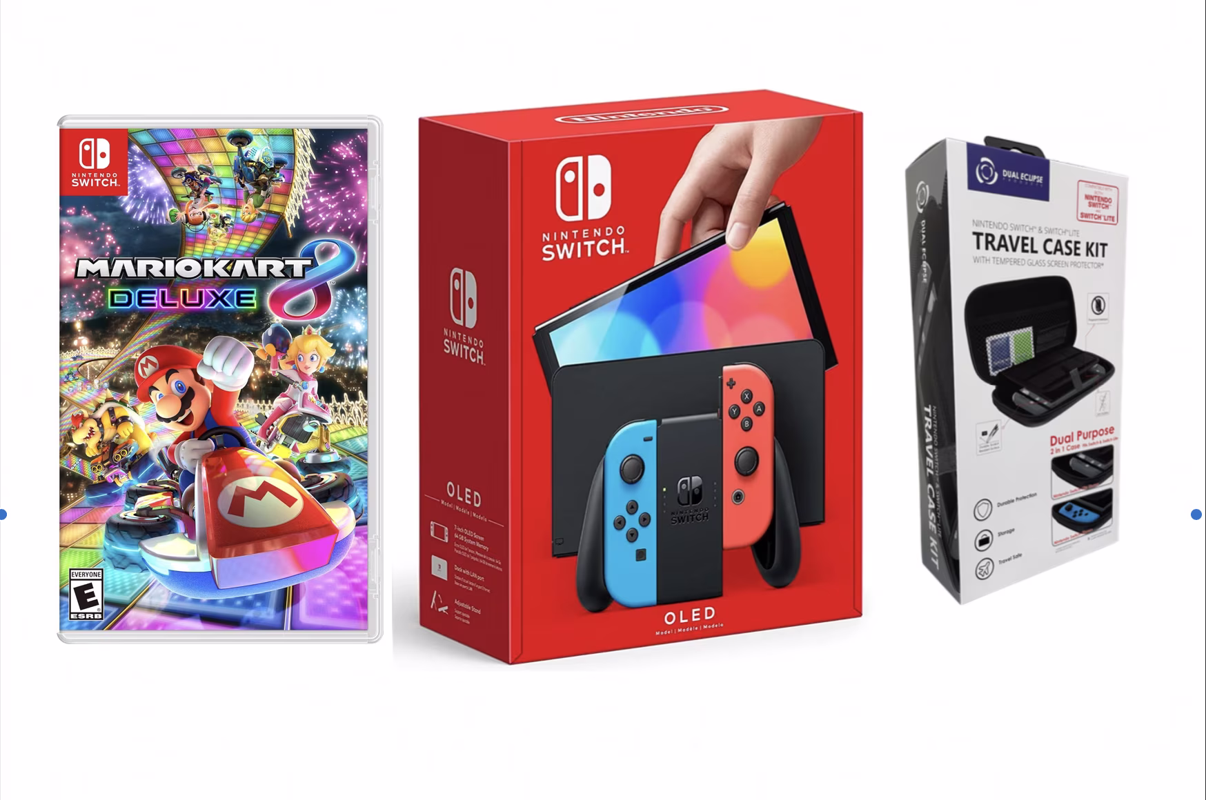 Nintendo Switch OLED Bundle: Black Switch OLED Bundle with Mario Kart 8 + Travel Case Kit (import with US Plug)