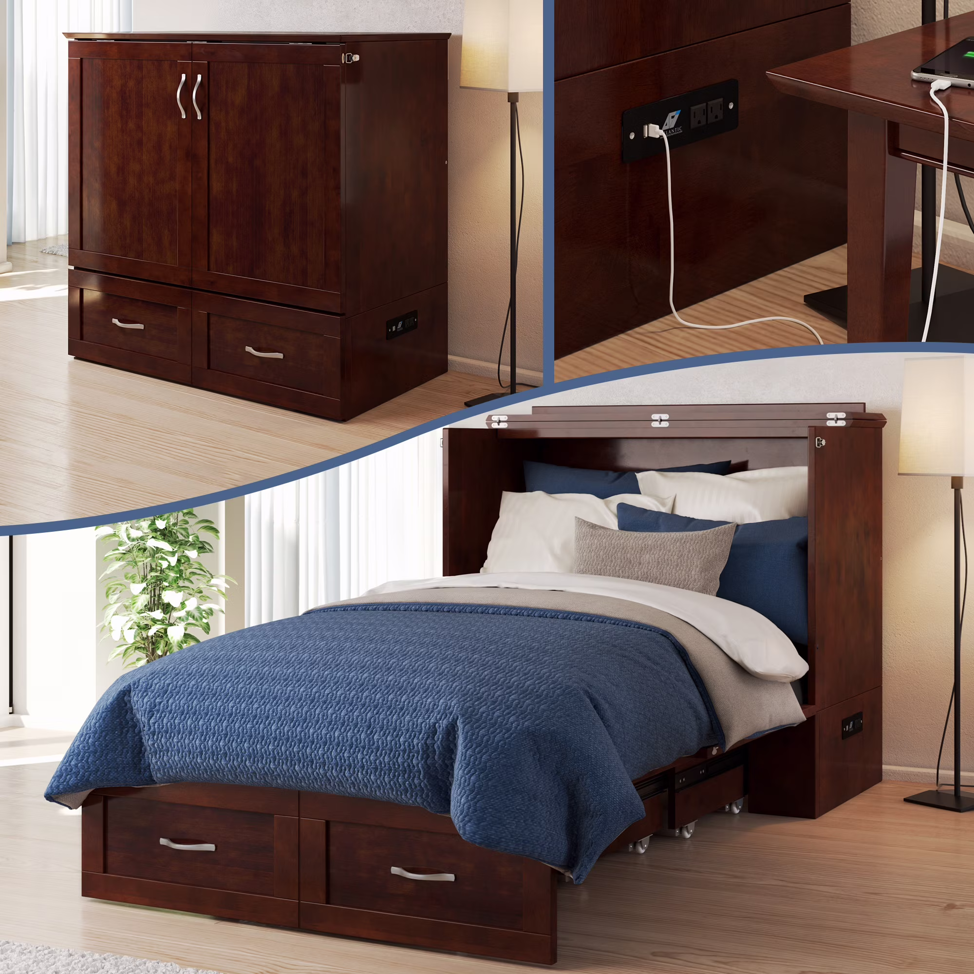 AFI Hamilton Wood Twin Extra Long Murphy Bed Chest in Walnut