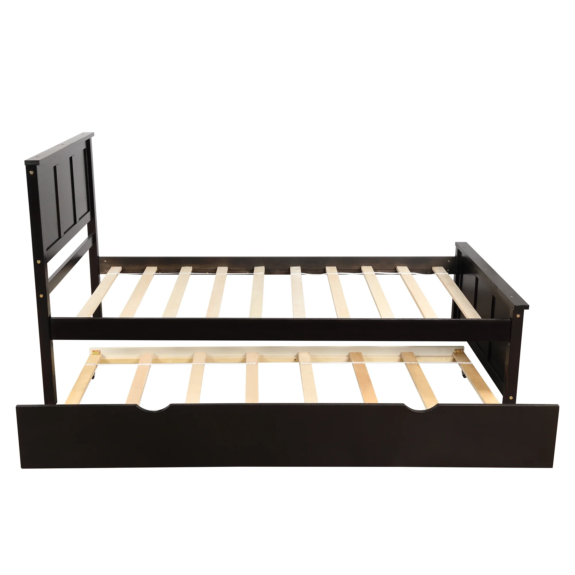Churanty Twin Bed Frames with Headboard, Wood Twin Bed with Trundle,Espresso