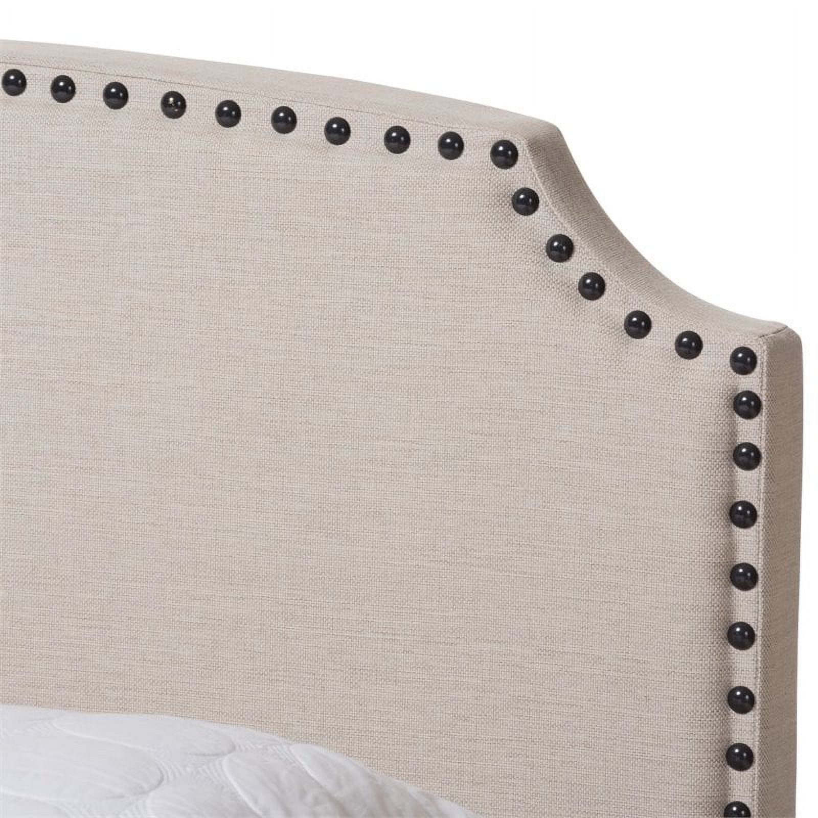 Bowery Hill Nailhead Upholstered King Bed in Light Beige