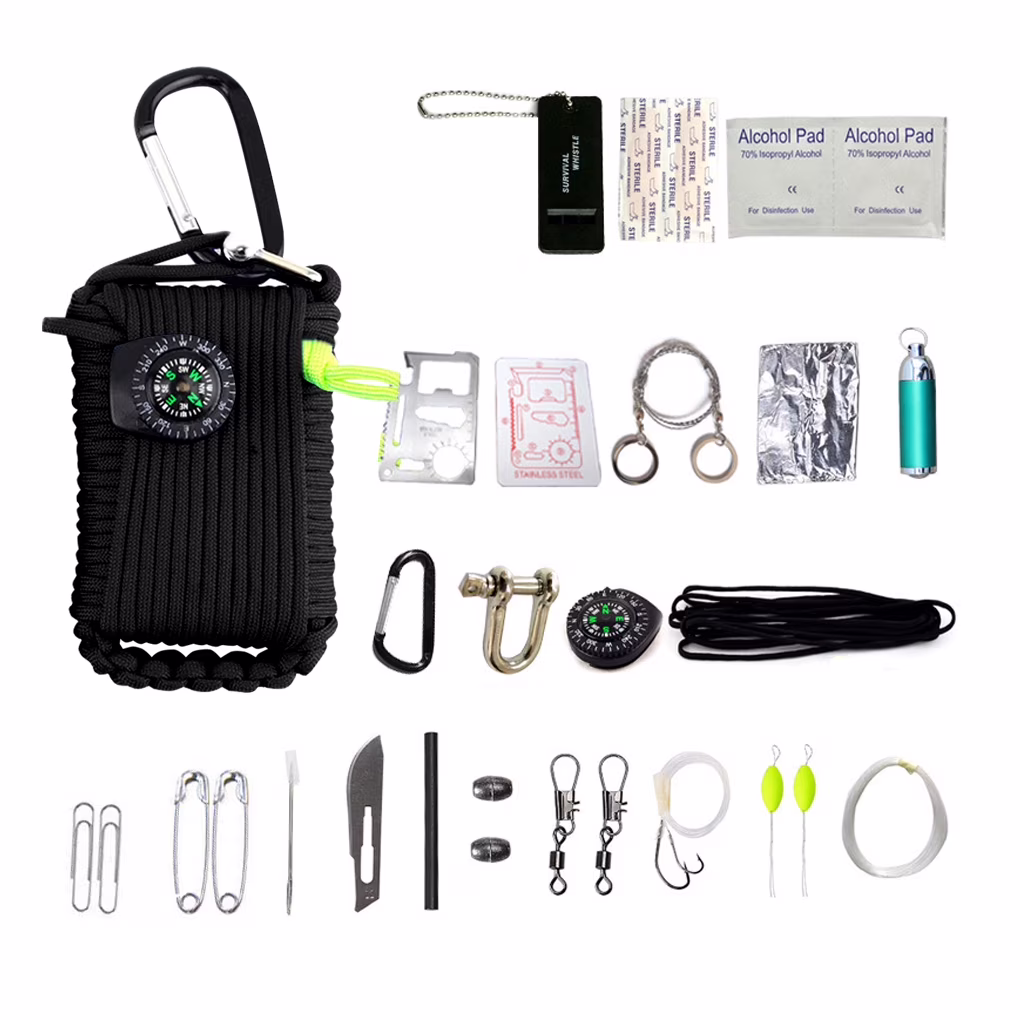 29-In-1 Outdoor Self-Help Survive Emergency Box Kit Outdoor Survival Hunting Gear Set Portable Camping Hiking Equipment Tools black