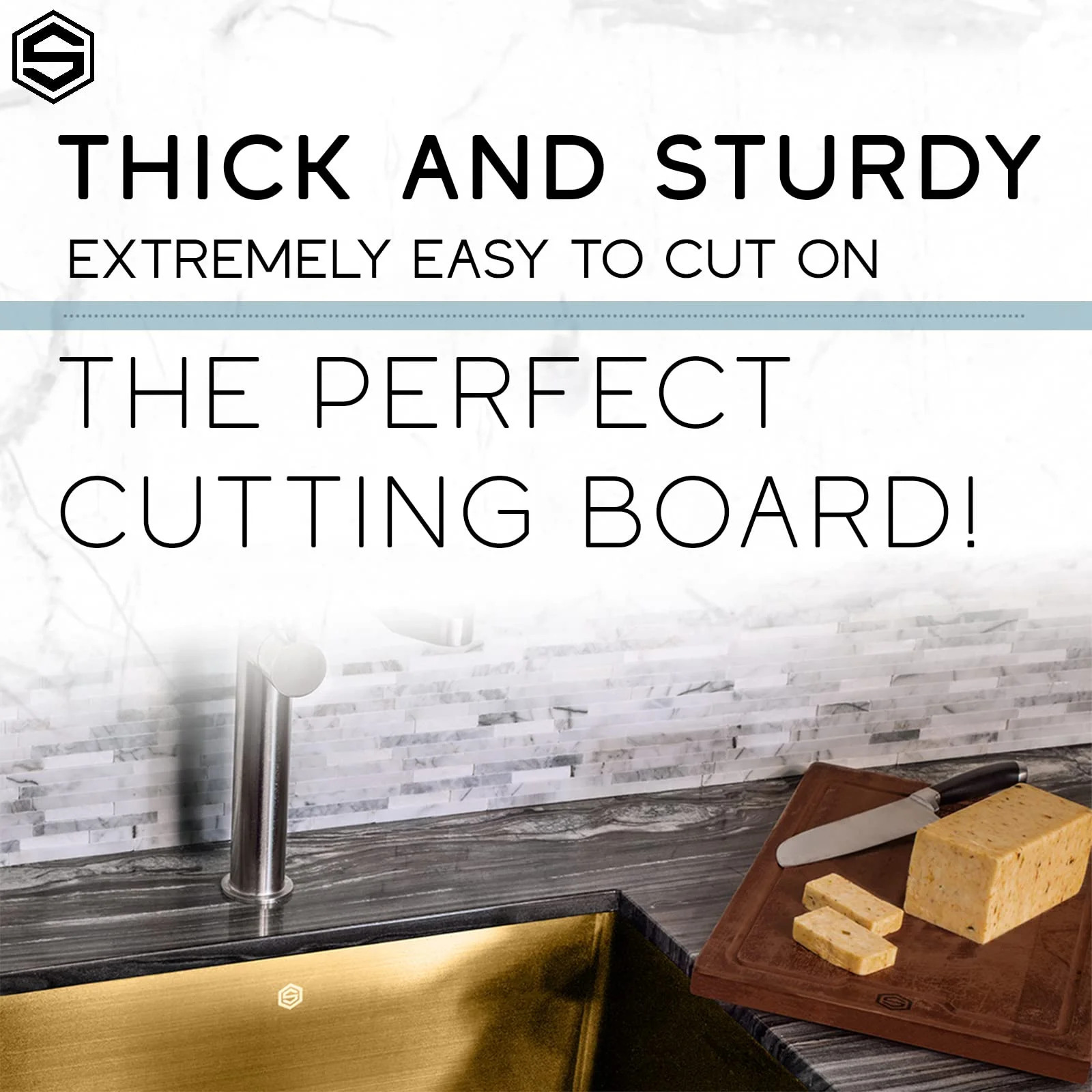 Strictly Sinks Wooden Cutting Board for Kitchen - Ideal Large Cutting Board, Chopping Board for Meat, Vegetables & Fruits with Handle & Juice Groove - Scratch-Resistant (16-3/8