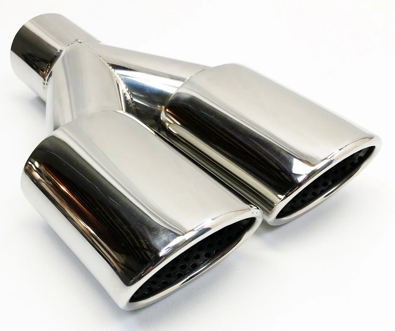 Exhaust Tip 2.50 Inlet Dual 3.00 Oval X 2.50 High Outlets 9.75 In Long Resonated Polished 304 Stainless Steel WDOR30250975-250-HP-SS Wesdon Exhaust Tip