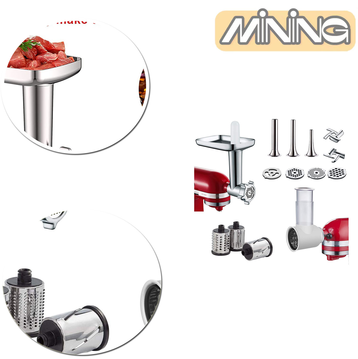 Meat Grinder & Slicer Shder Attachments for . Stand Mixer, Metal Meat Grinder with Sausage Stuffer Tubesand and Slicer shder Set, For . Mixer Accessories By