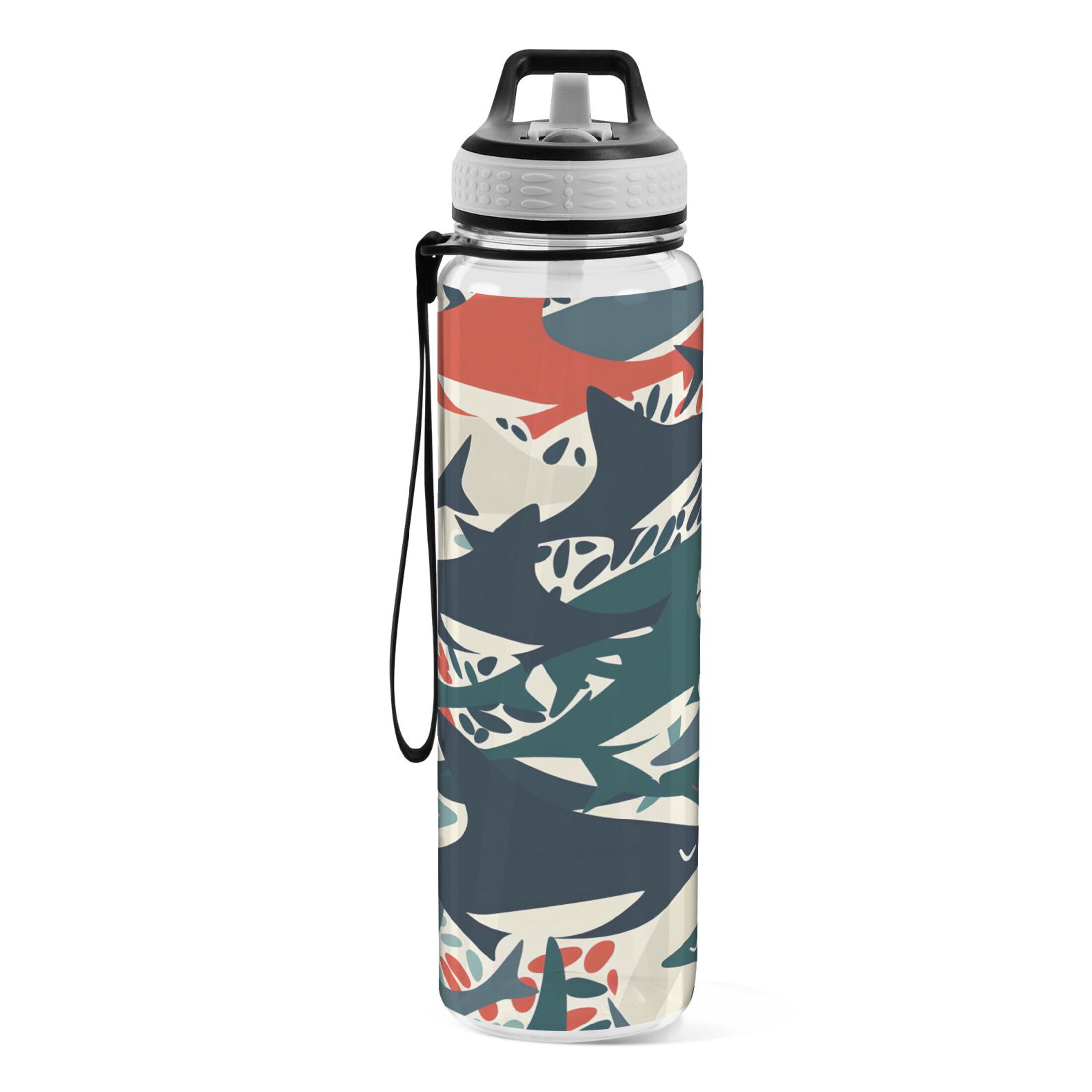 Sharks Colorful 32oz Water Bottles with Straw Tritan Leakproof Sports Bottle BPA Free Clear for Fitness Gym Swimming Cycling