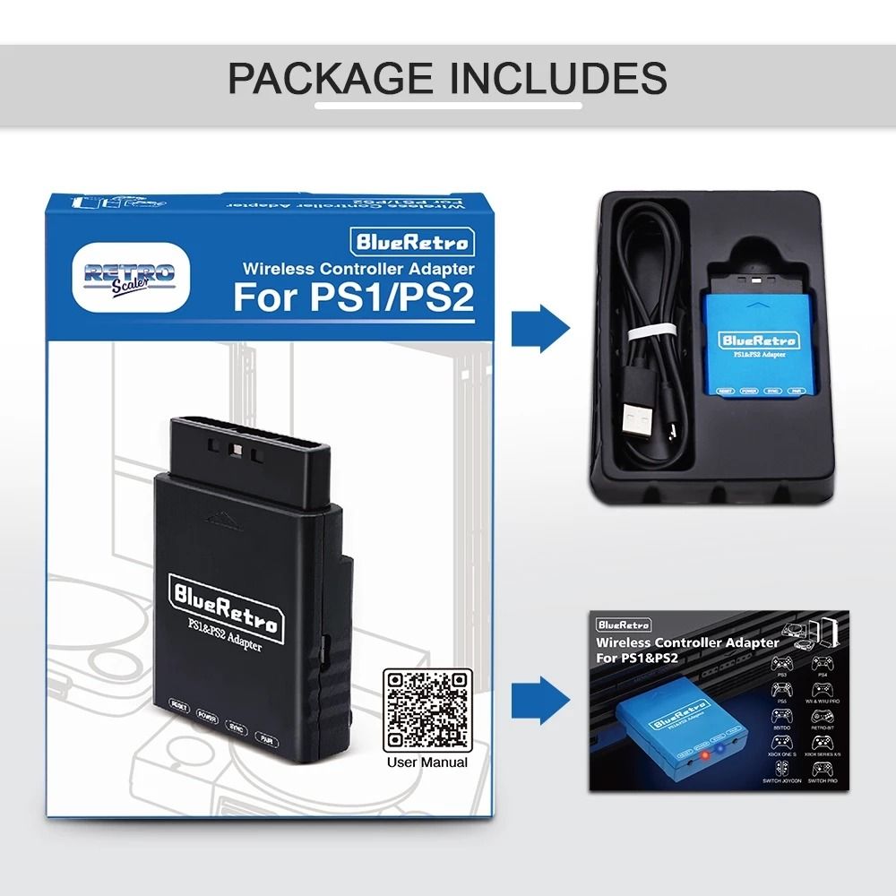 Universal For PS2/PS1 Game Console Transmitter Bluetooth Game Handles Wireless Controllers Retro Video Game Game Controllers Adapter BLACK