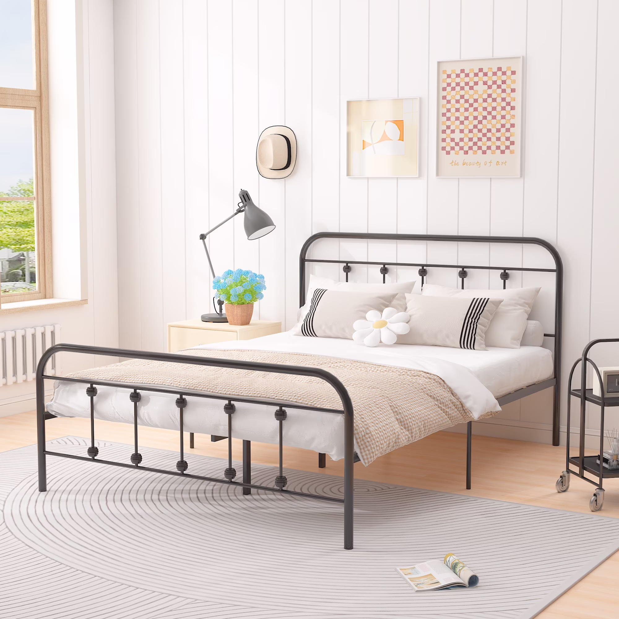Prime Garden Queen Size Metal Platform Bed Frame,No Box Spring Needed,Black