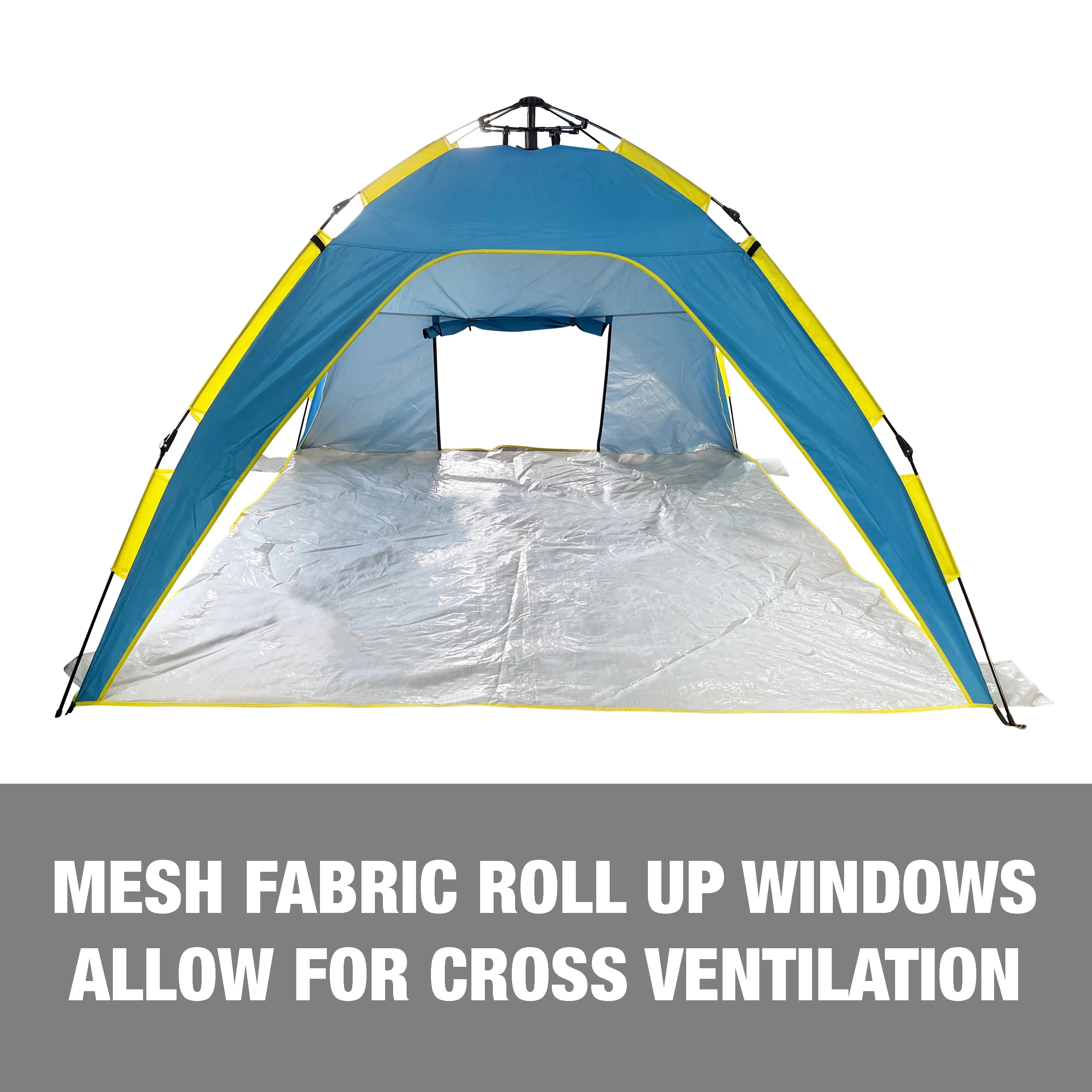 Bliss Hammocks Pop-up Collapsible Beach Tent with Carry Bag, Wind Resistant - Blue & Yellow