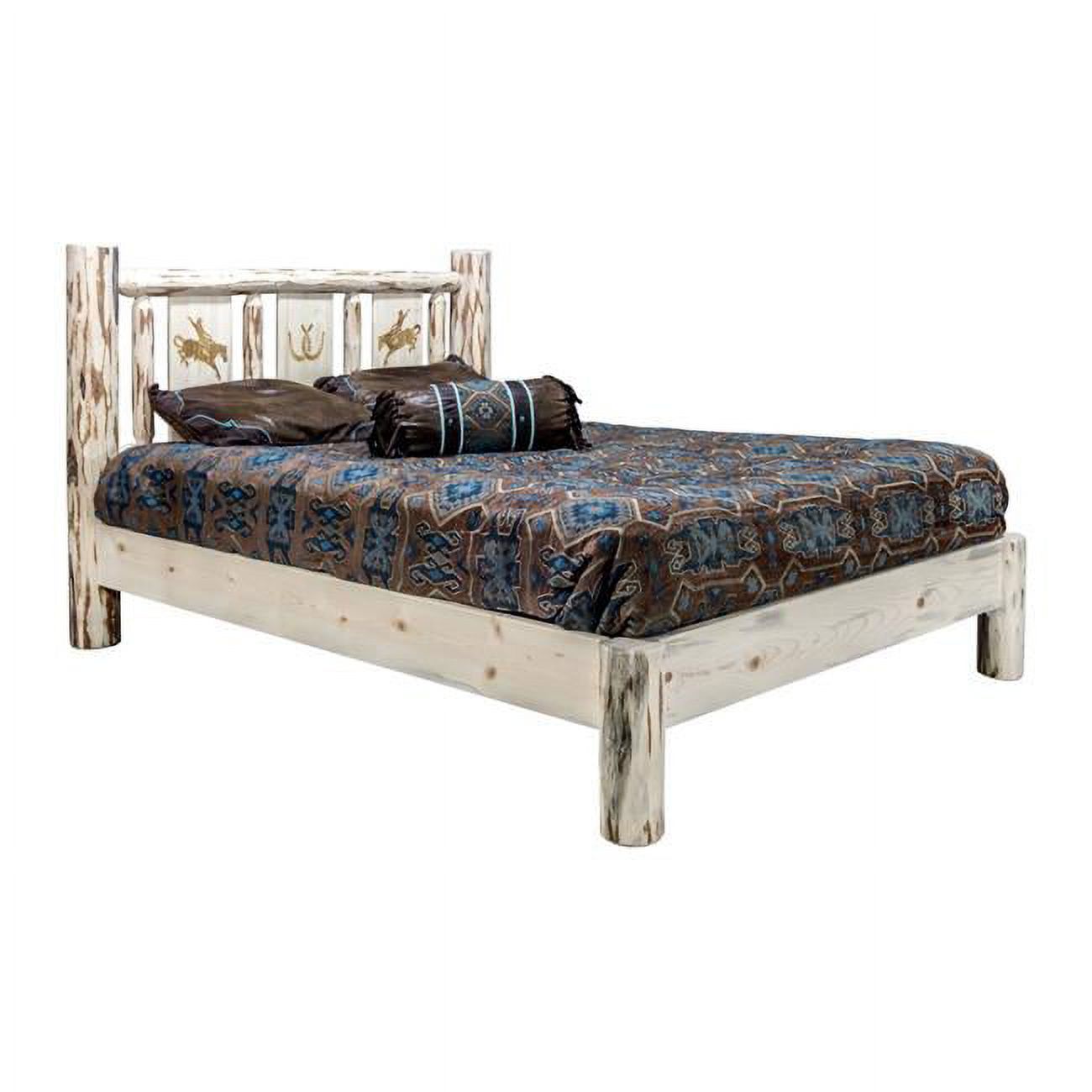 Montana Queen Platform Bed with Laser Engraved Bronc Design