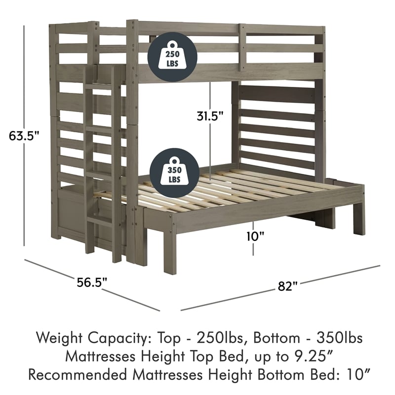 My Bed Now Everest Twin-over-Full Solid Wood Bunk Bed with Ladder in Slate Brown