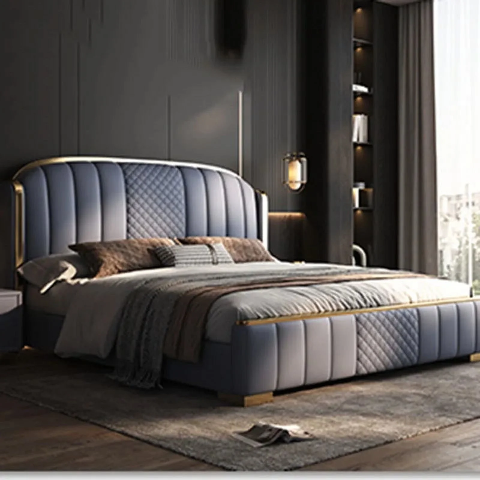Leather Modern Simple Double Bed Velvet High End Sleeping Storage Double Bed Luxury Wooden Muebles Para Dormitorio Furniture