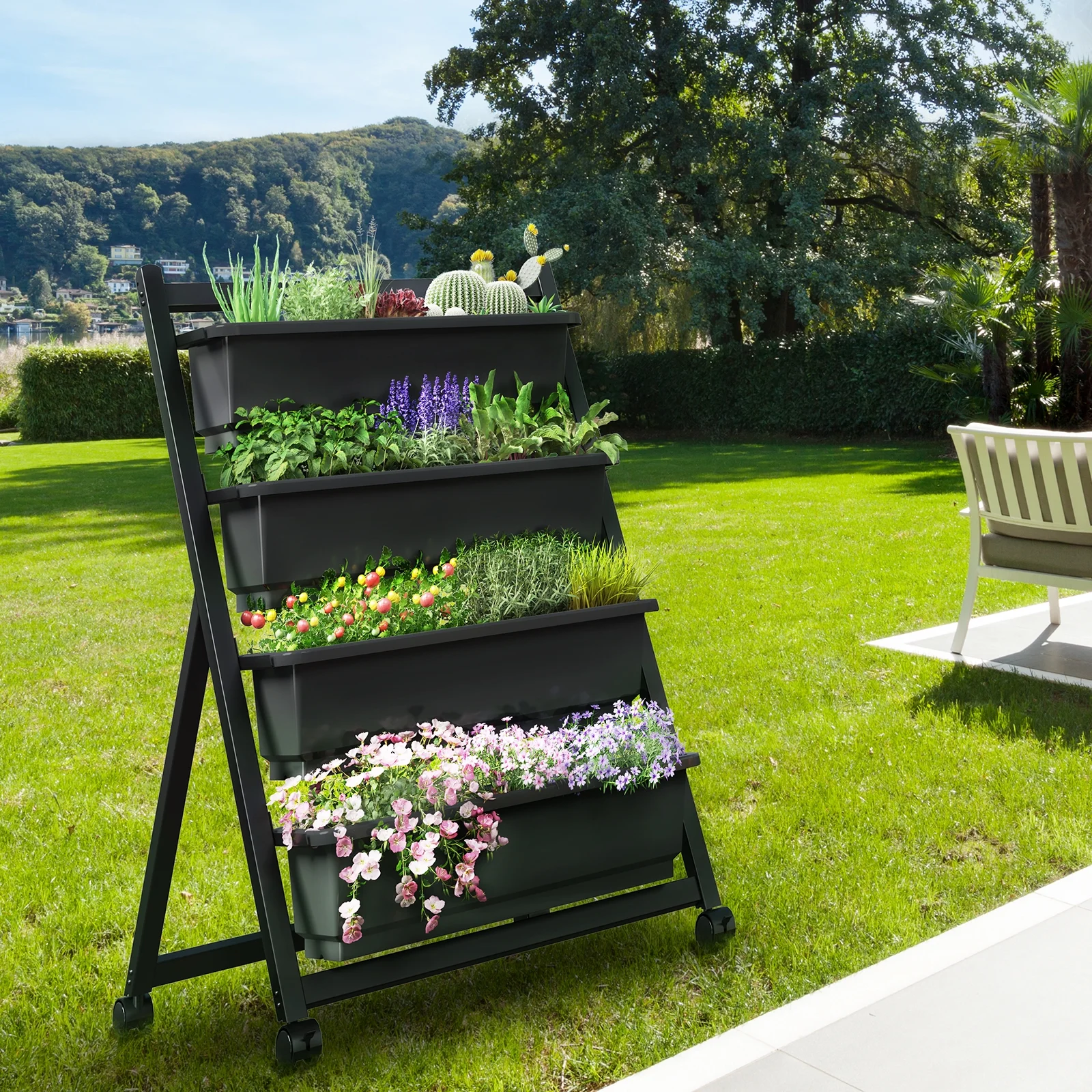 FLEXIMOUNTS 4-Tiers Vertical Raised Garden Bed 4Ft Freestanding Elevated Garden Planters 45