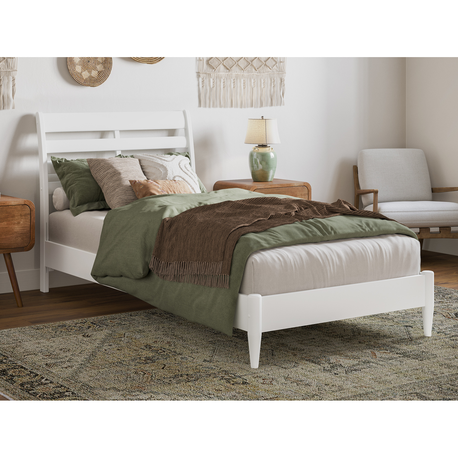 Savannah Twin XL Wood Low Profile Platform Bed in White