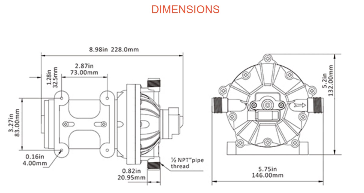 SEAFLO 51-Series Water Pressure Diaphragm Pump - 12V DC, 5.5 GPM, 60 PSI for RV/Boat/Marine