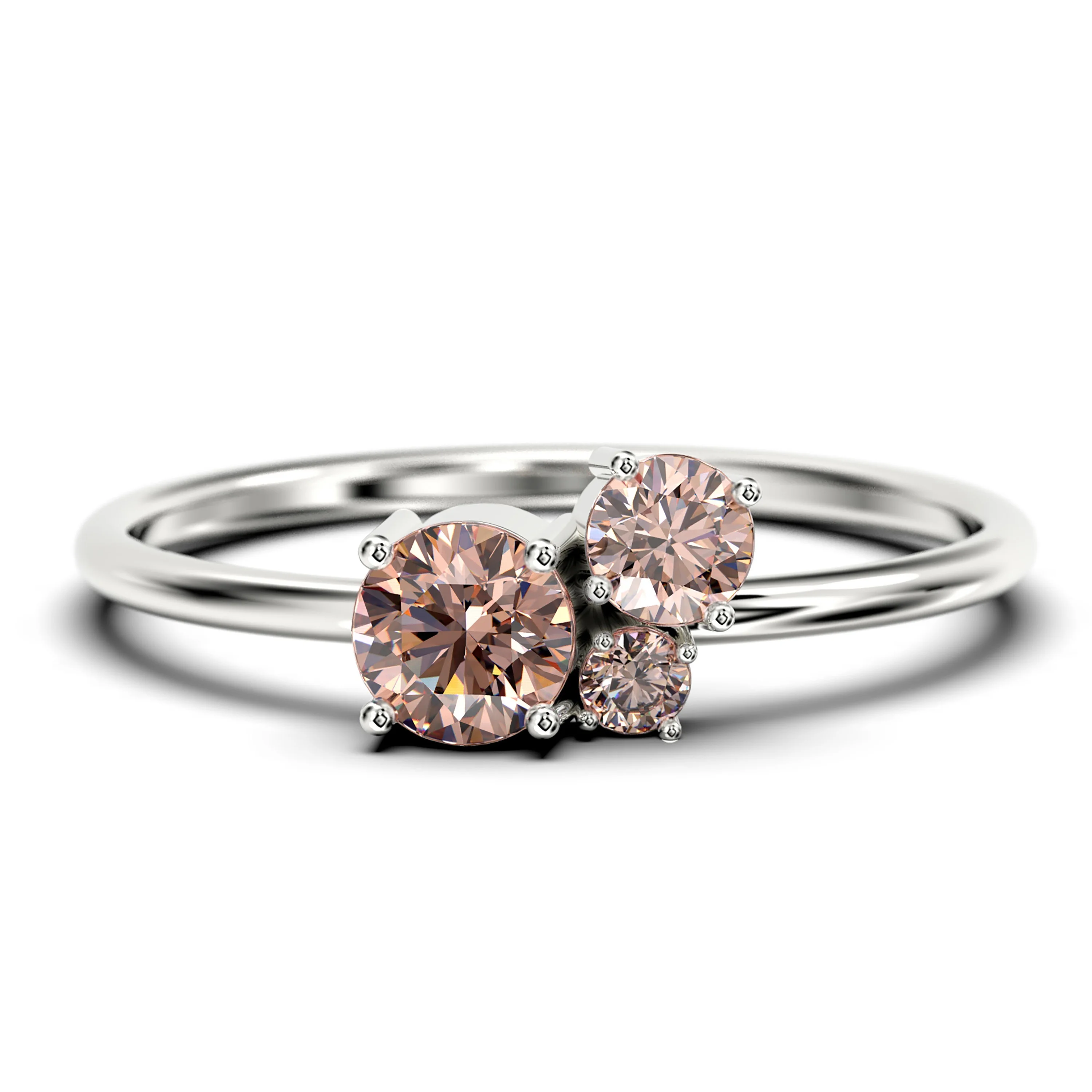 Unique 3 Stone Minimalist 0.55 Carat Round Cut Morganite Engagement Ring, Trilogy Ring, Wedding Ring in 925 Sterling Silver With 18k White Gold Plating Gift For Her